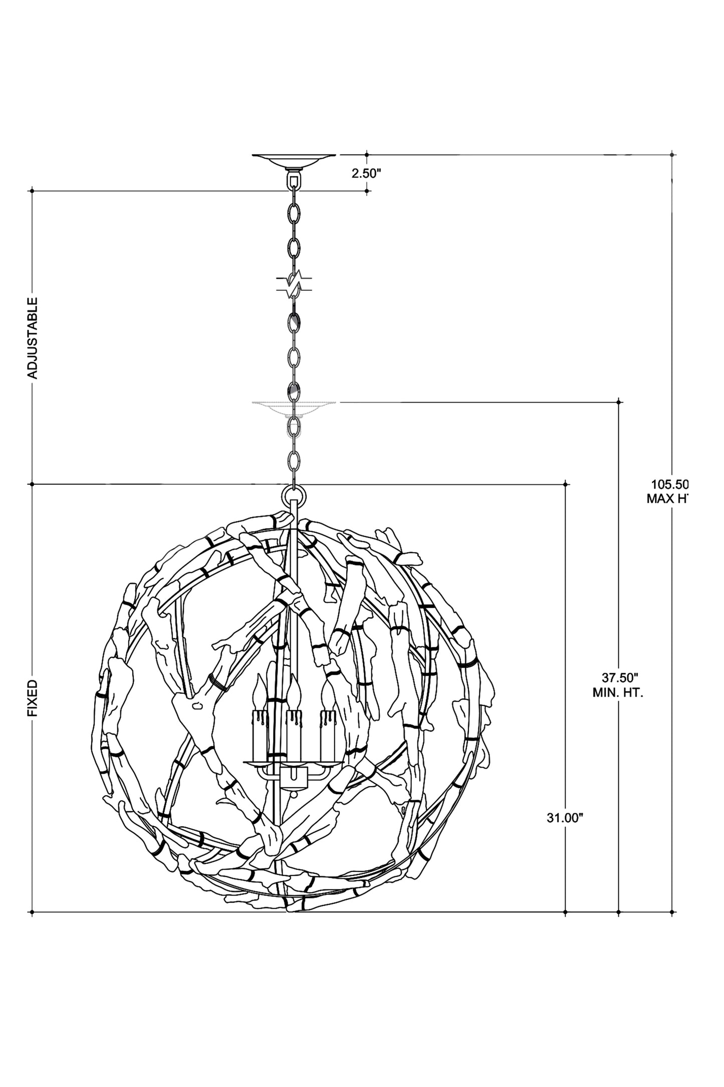 Driftwood Whitewash Orb Chandelier.