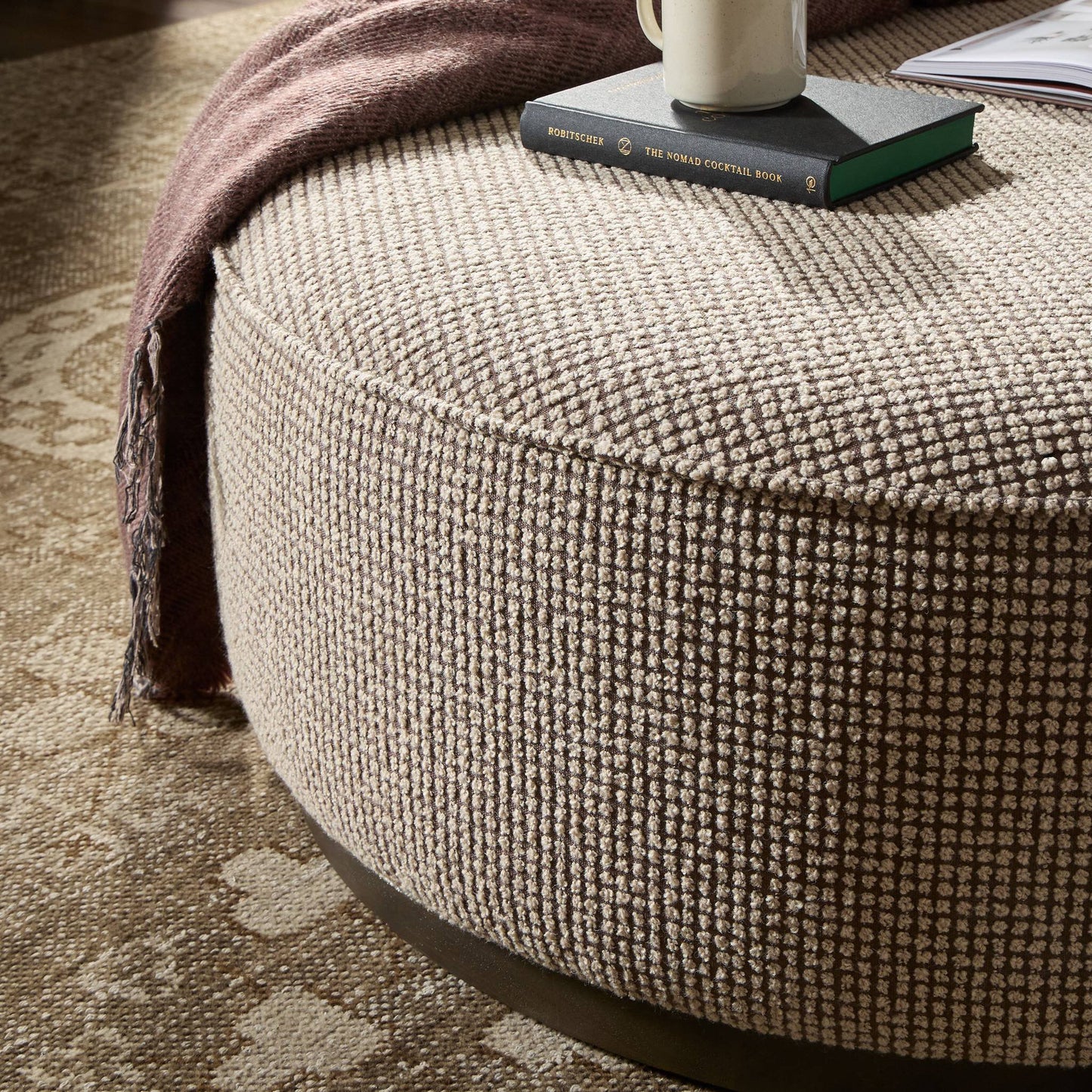 Sinclair Large Round Ottoman - Barrow Taupe.