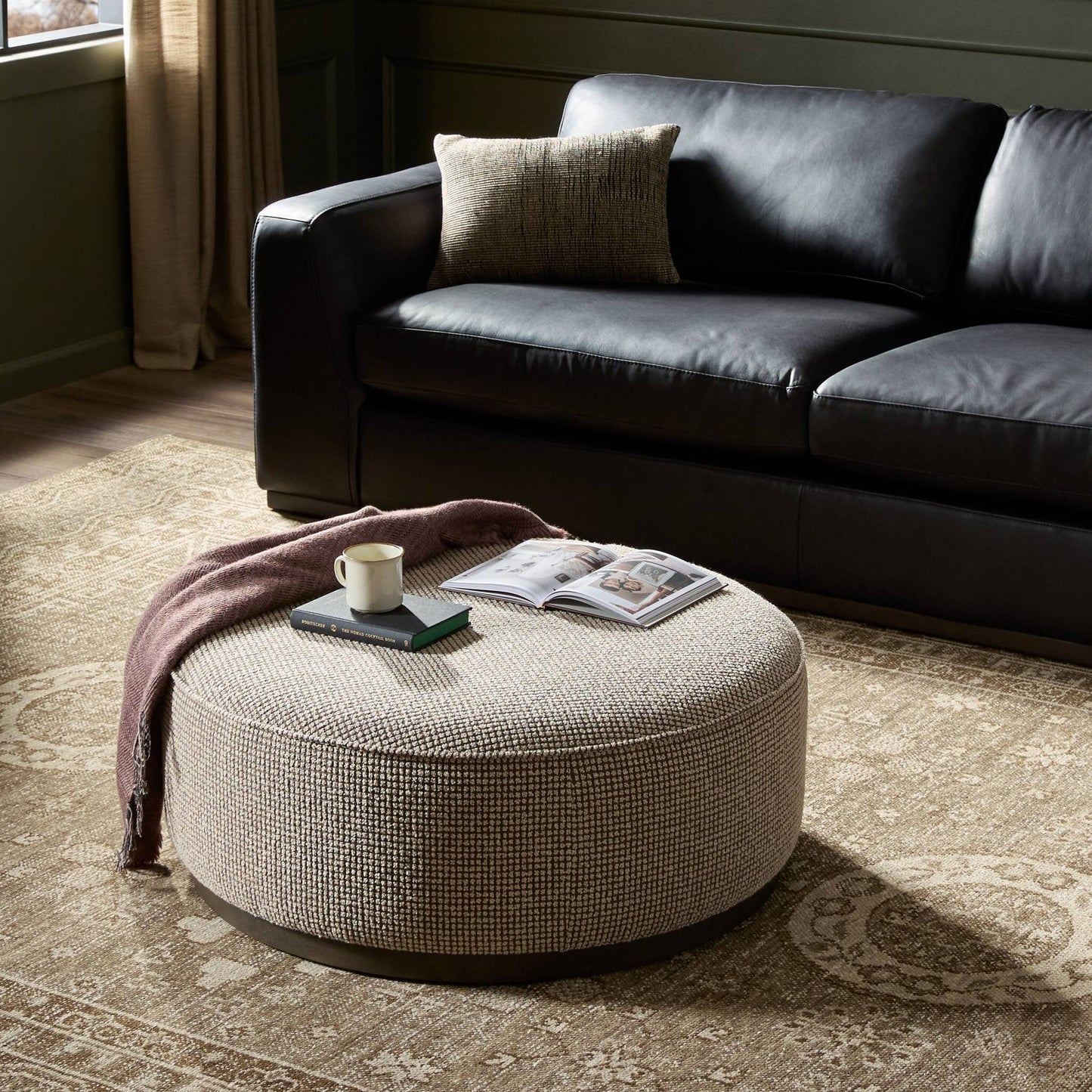 Sinclair Large Round Ottoman - Barrow Taupe.