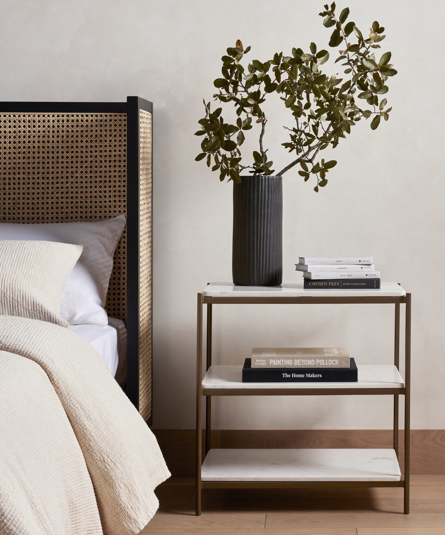 Felix Nightstand - Polished White Marble.
