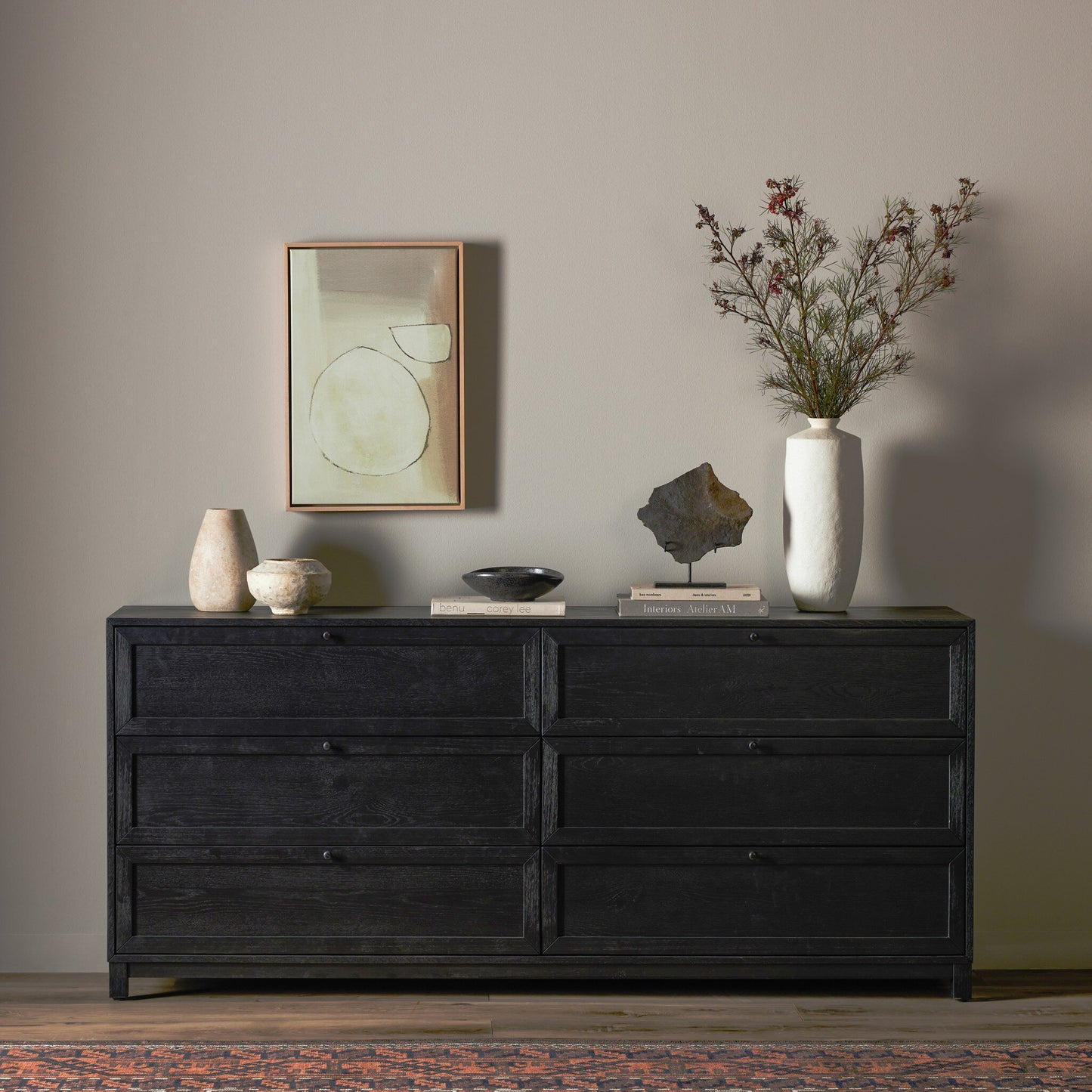Millie 6 Drawer Dresser - Drifted Matte Black Veneer.