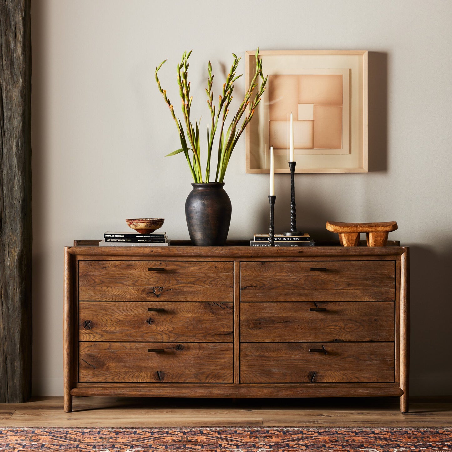 Glenview 6 Drawer Dresser - Weathered Oak Veneer.