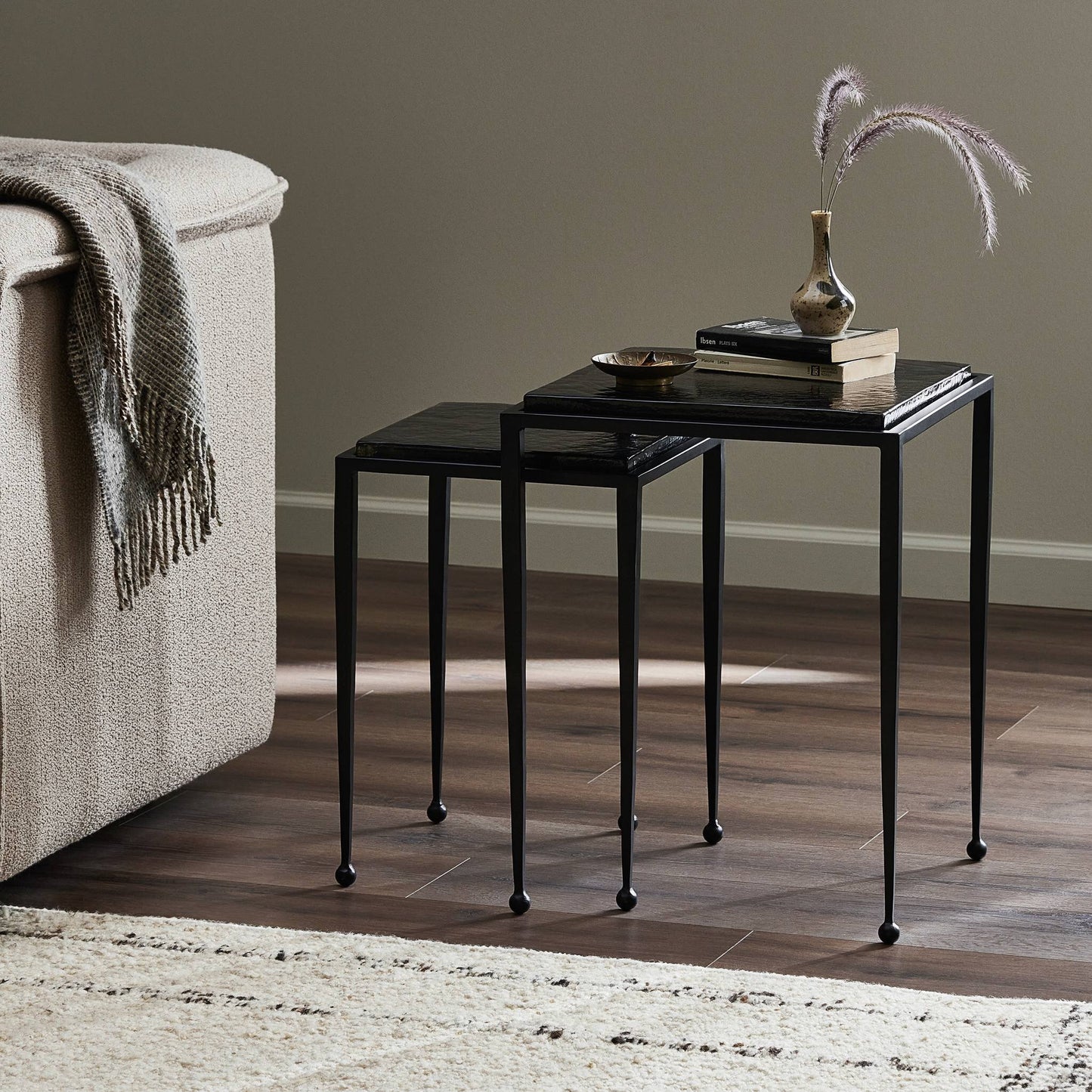 Dalston Nesting End Table Set - Smoked Black Cast Glass.
