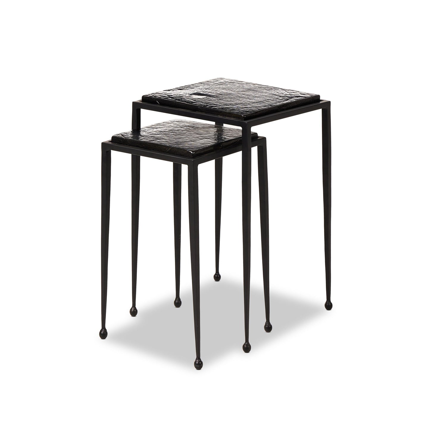Dalston Nesting End Table Set - Smoked Black Cast Glass.