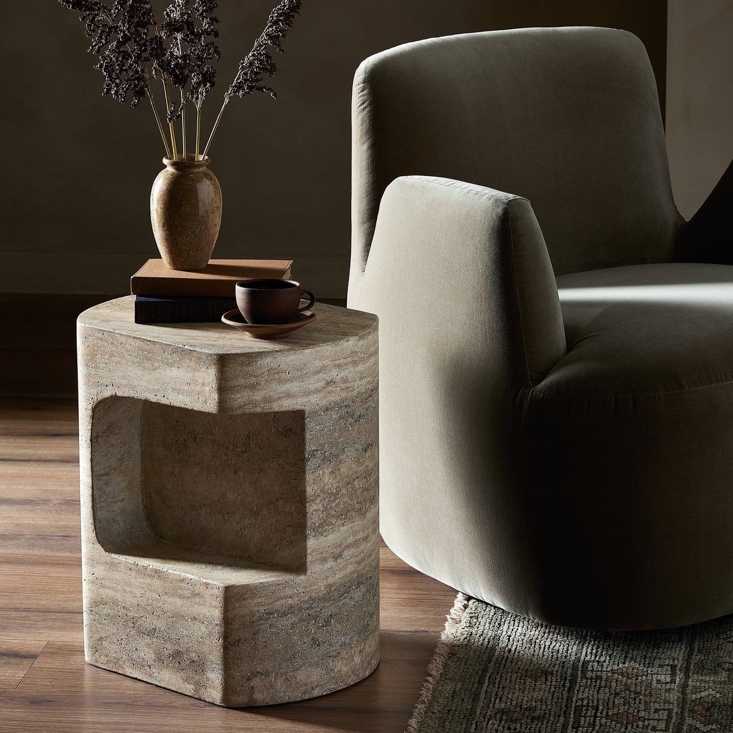 Clementine End Table - Textured Sandy Grey.