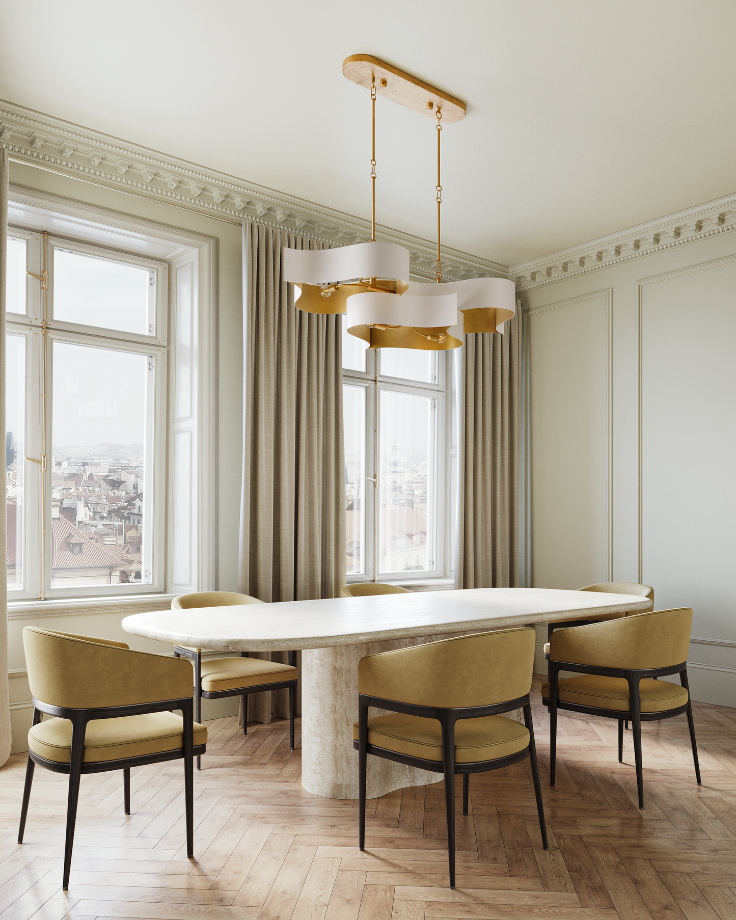 Grand Lotus Oval White Chandelier.