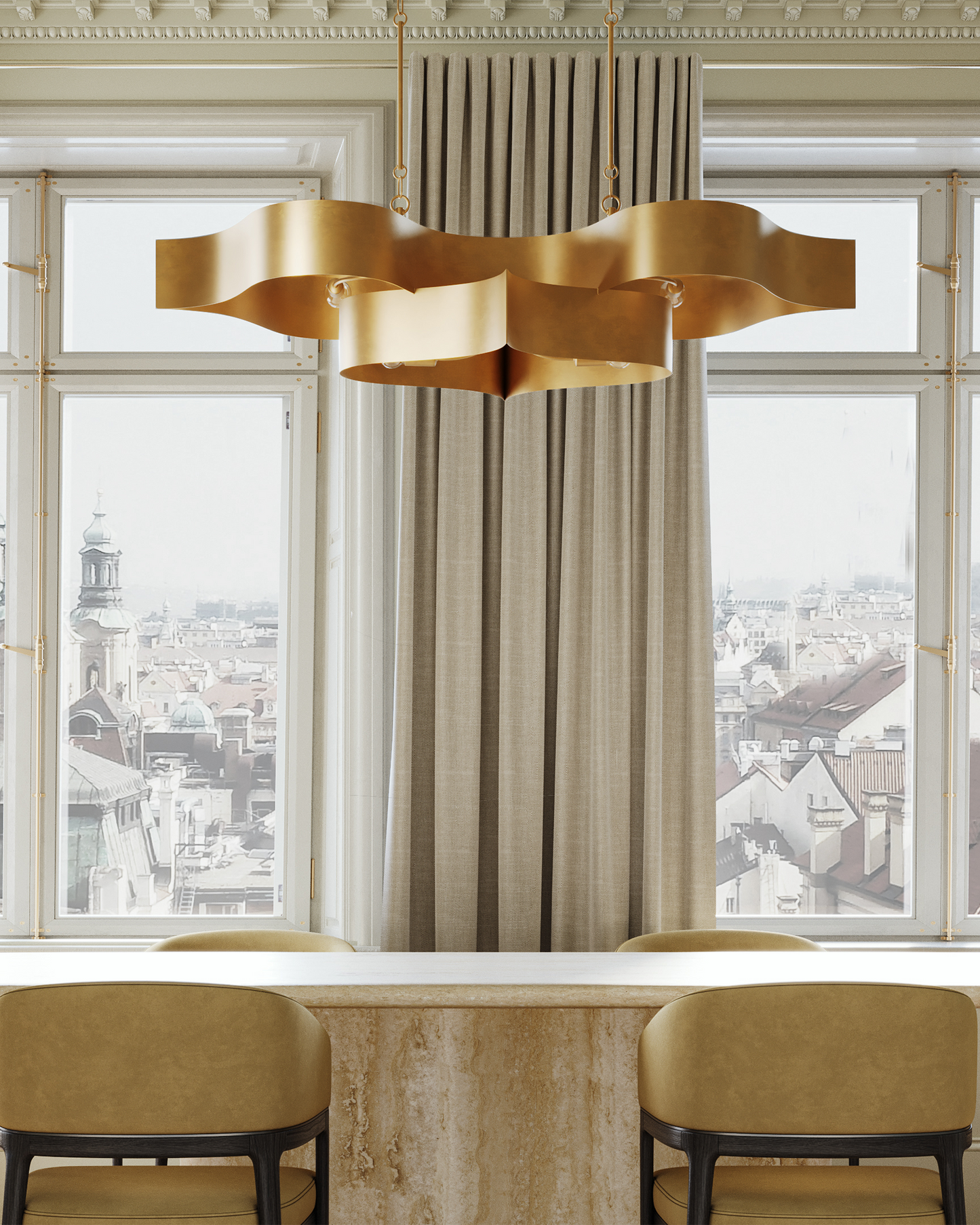 Grand Lotus Oval Gold Chandelier.