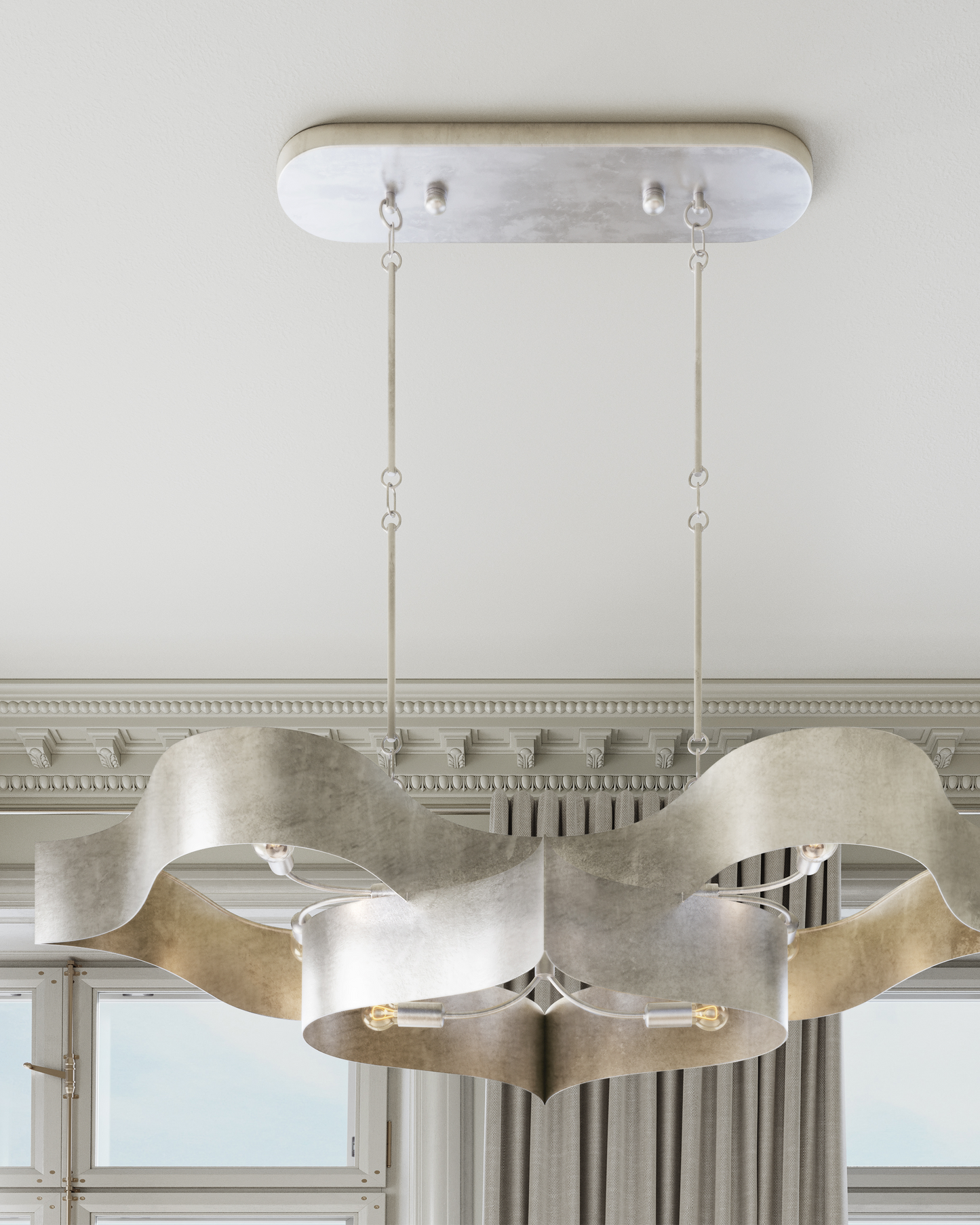 Grand Lotus Oval Silver Chandelier.