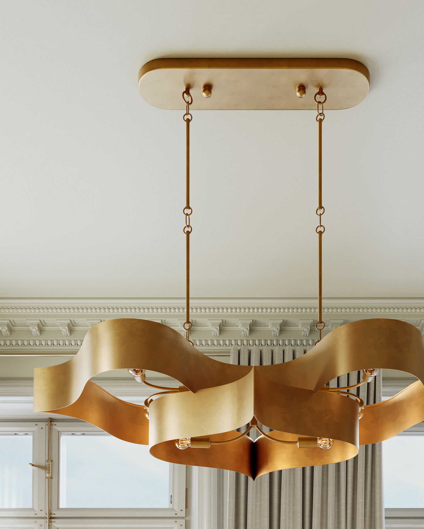 Grand Lotus Oval Gold Chandelier.