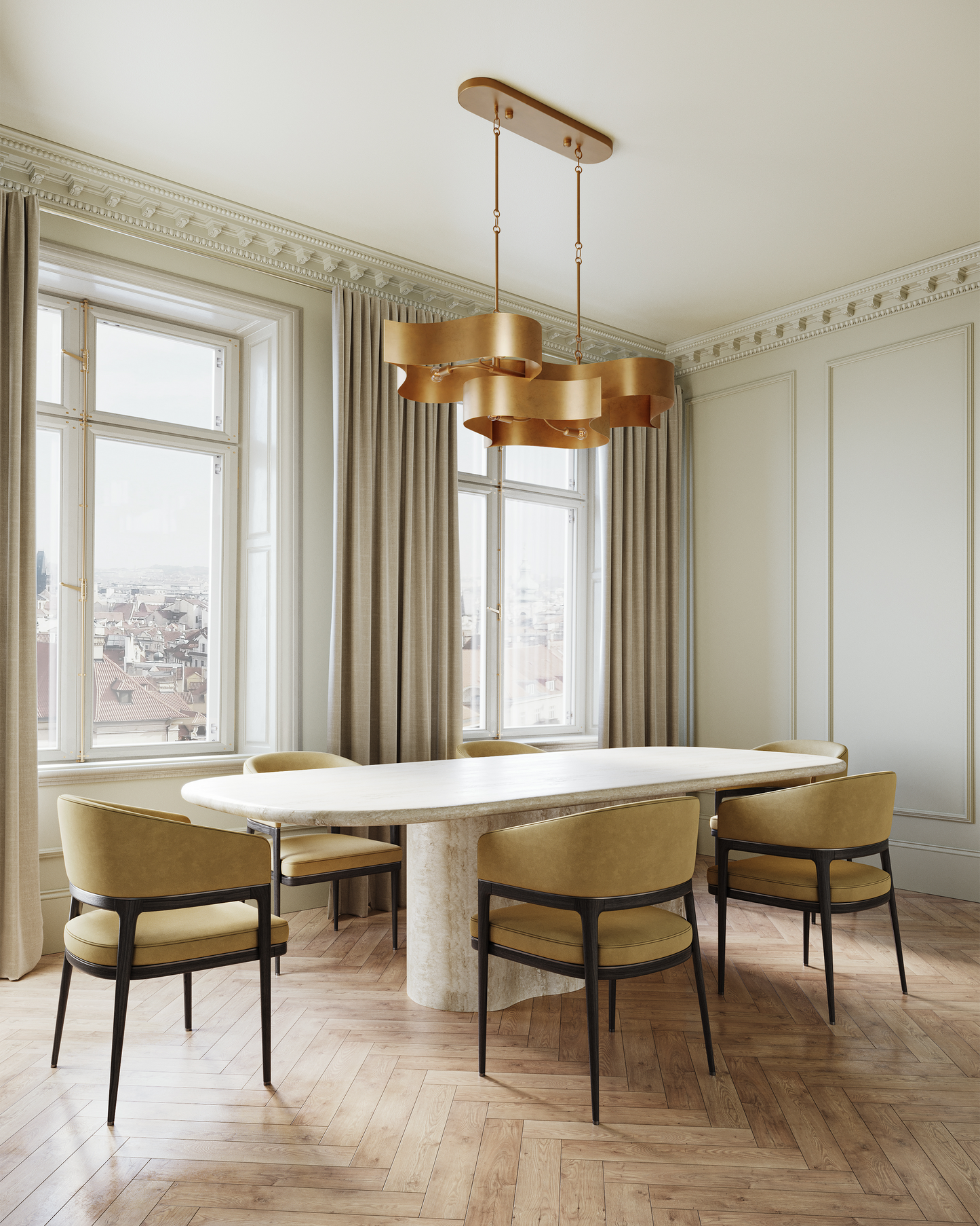 Grand Lotus Oval Gold Chandelier.