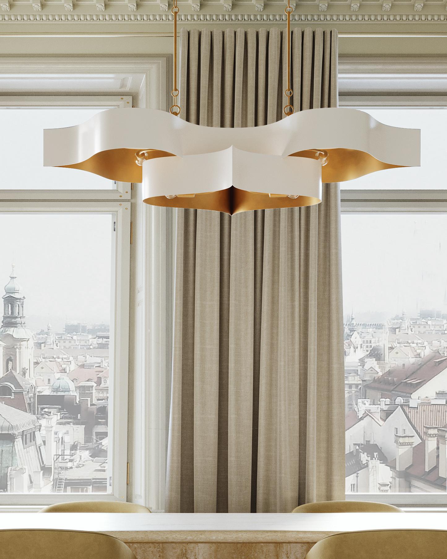 Grand Lotus Oval White Chandelier.