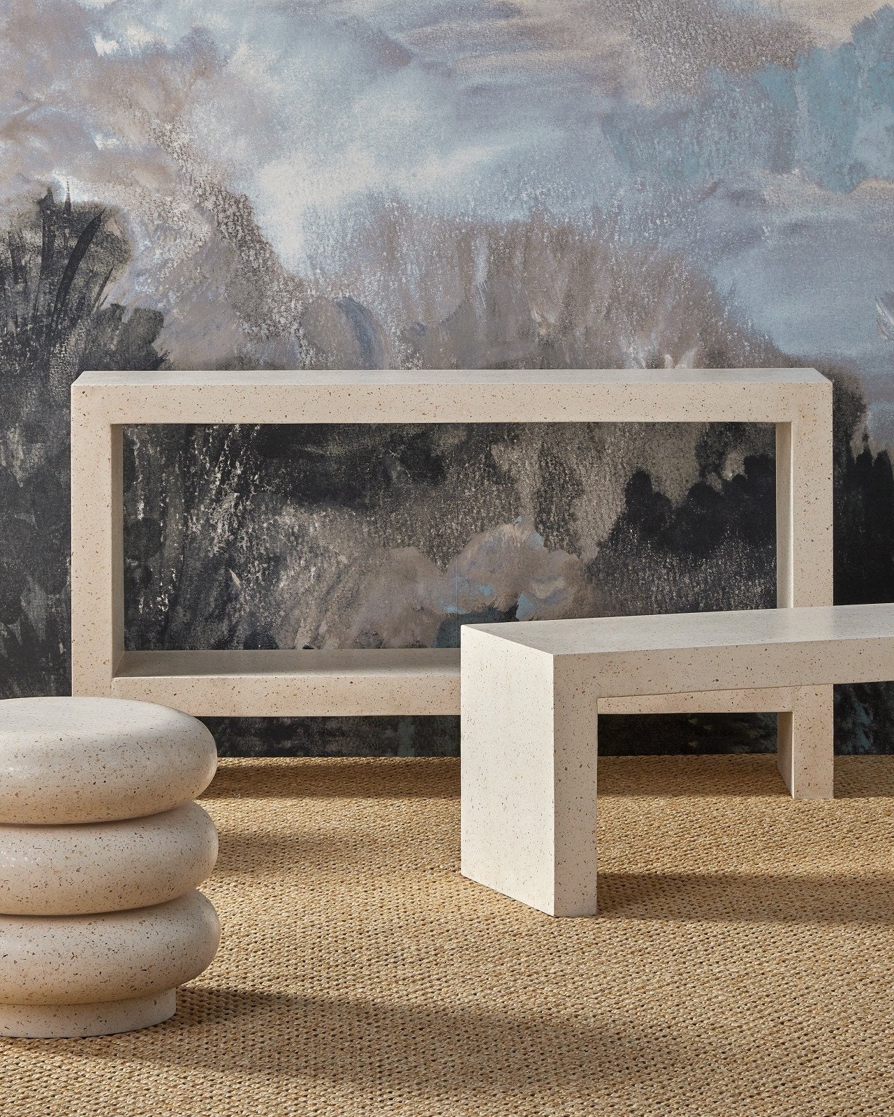 Carson Ivory Terrazzo Console Table.