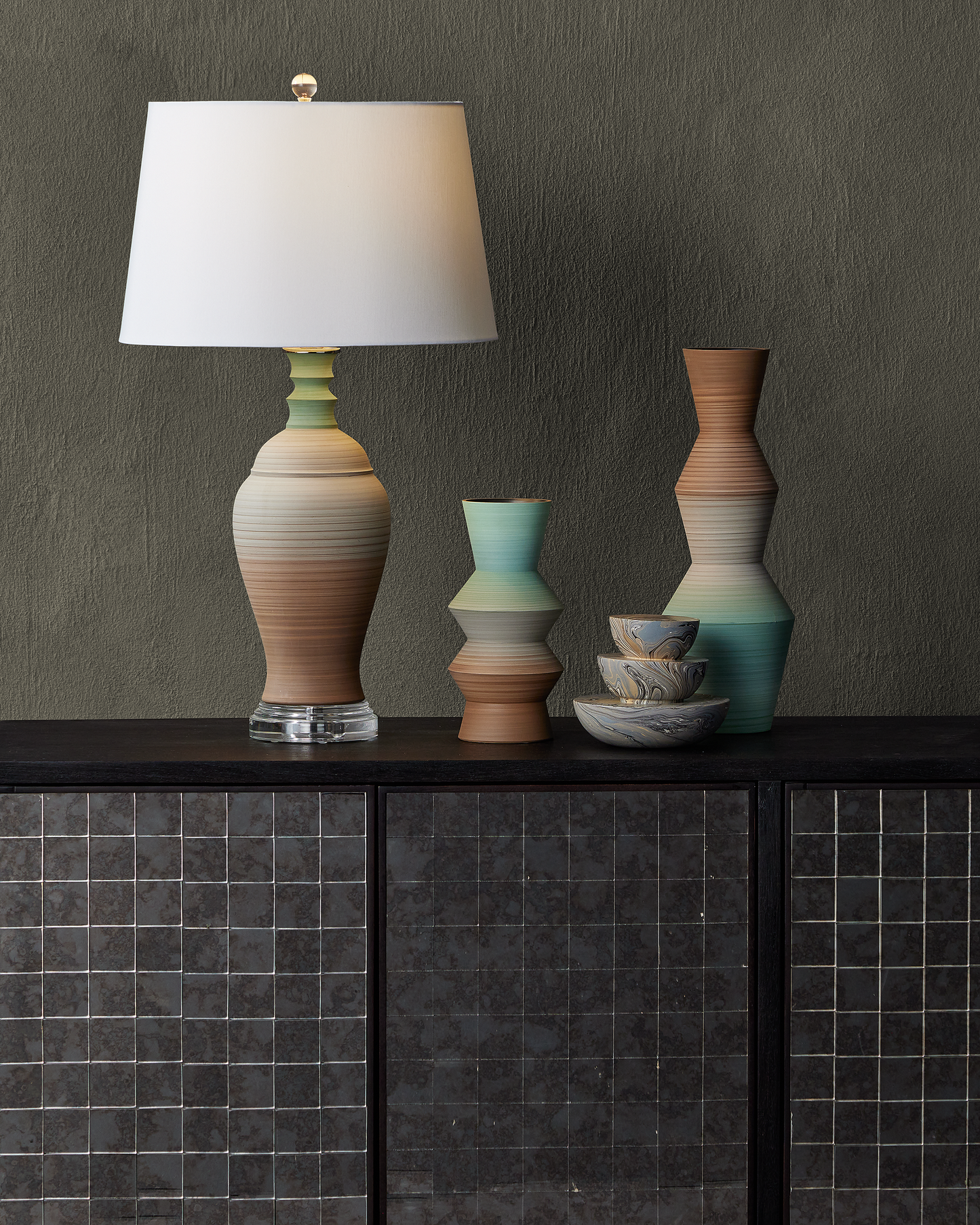 Happy 80's Brown & Pale Blue Vase Set of 2.