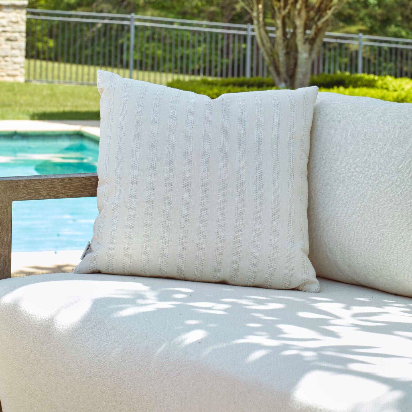 Basket Stripe Ivory Outdoor Pillow.