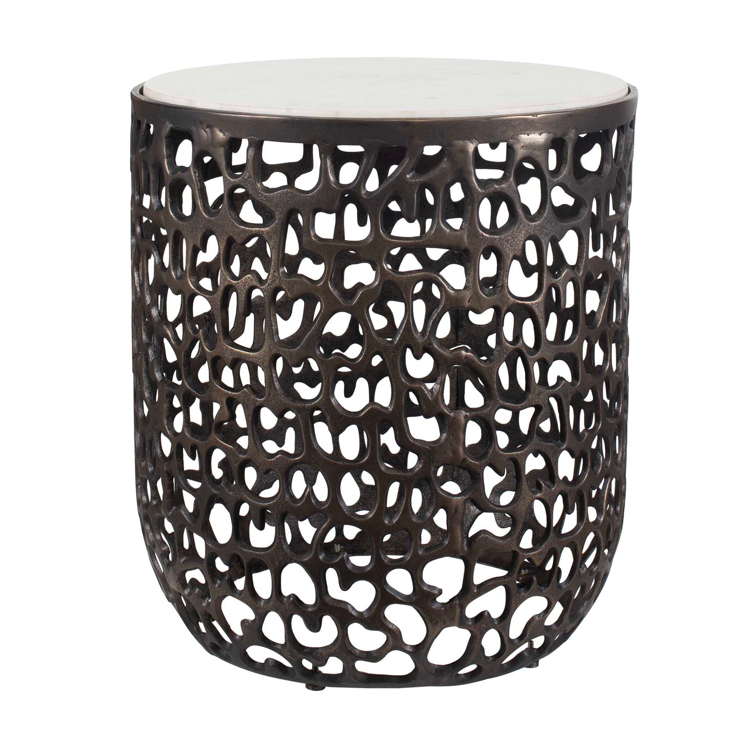 Sabena White Marble Outdoor Side Table.