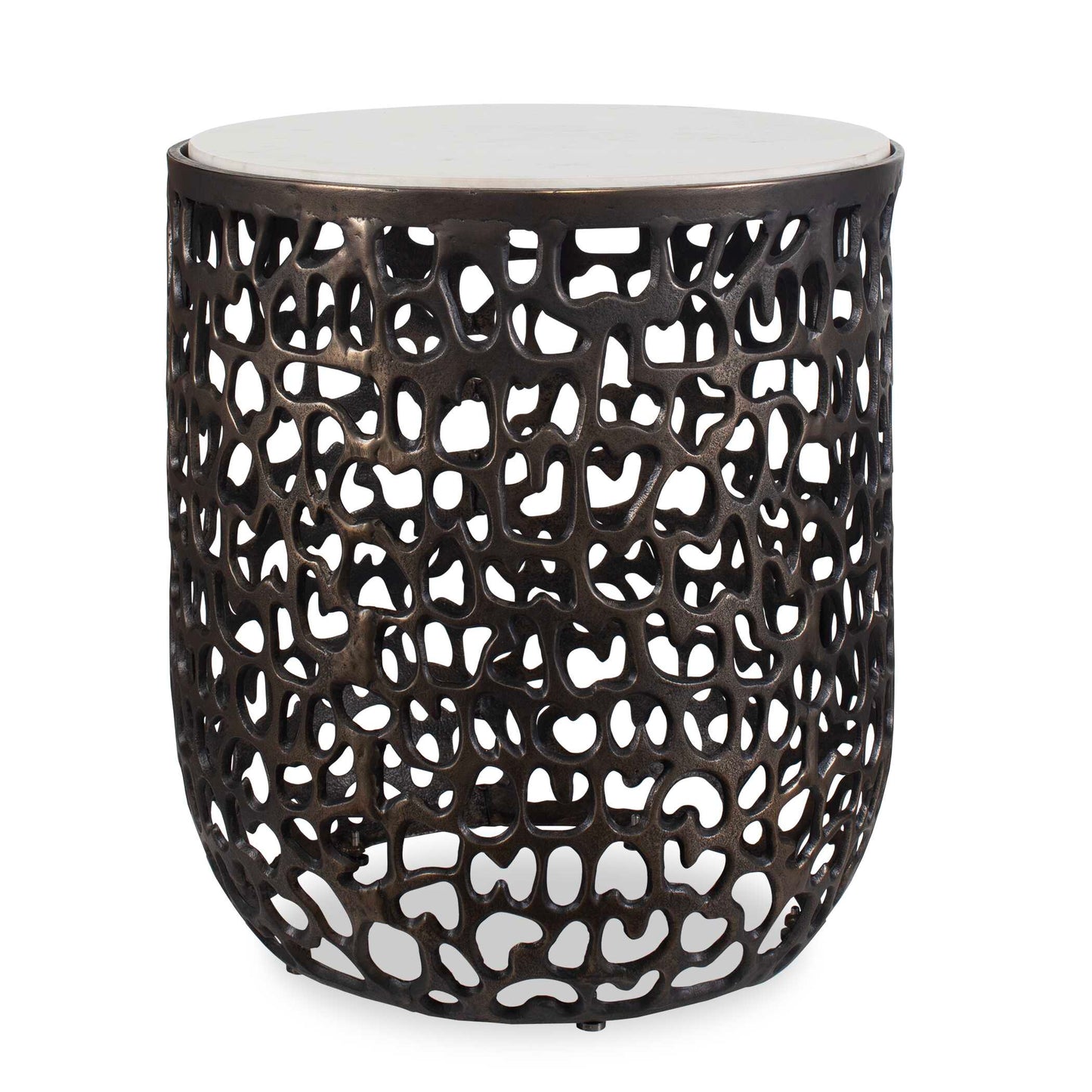 Sabena White Marble Outdoor Side Table.
