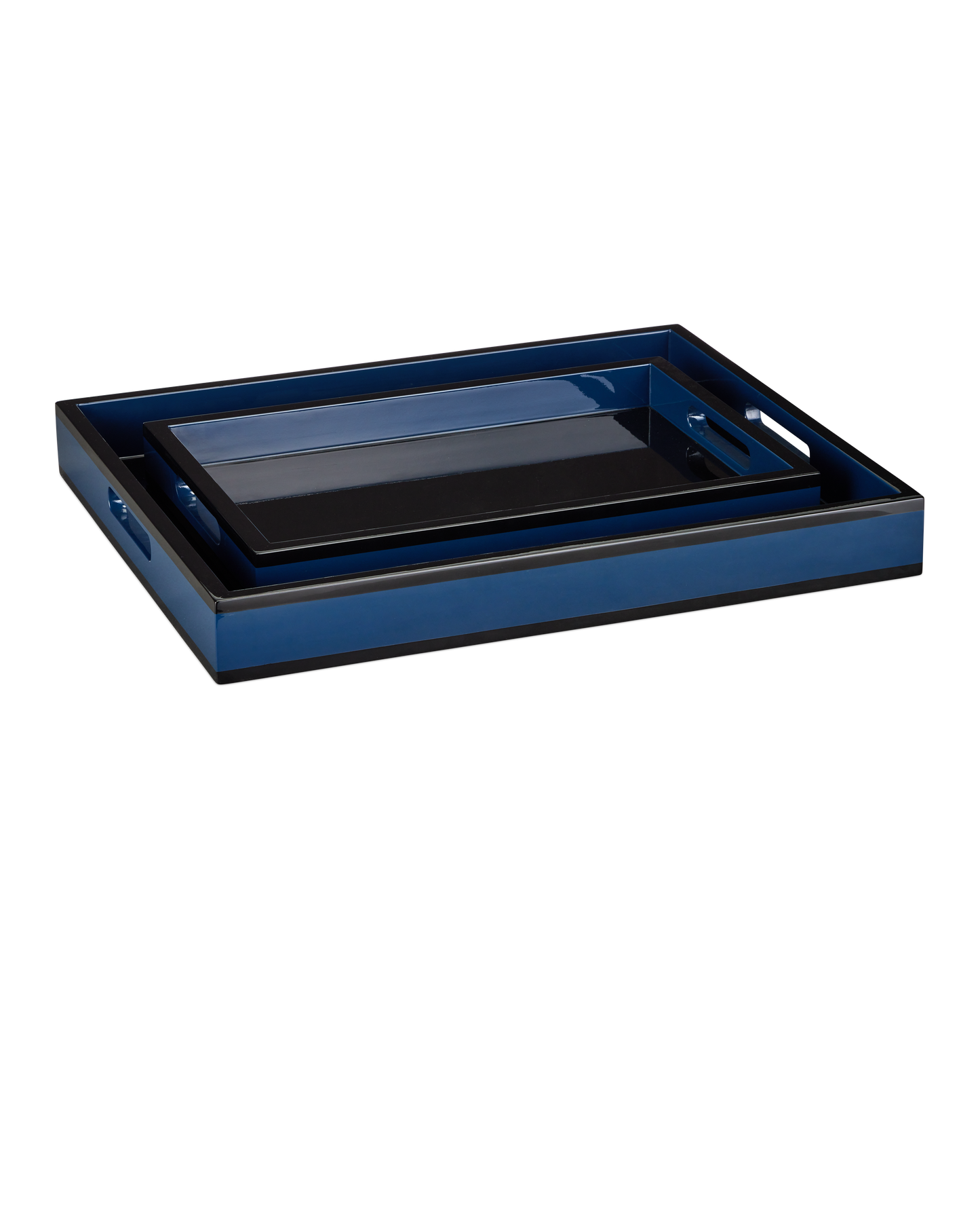 Navy Lacquer Tray Set of 2.