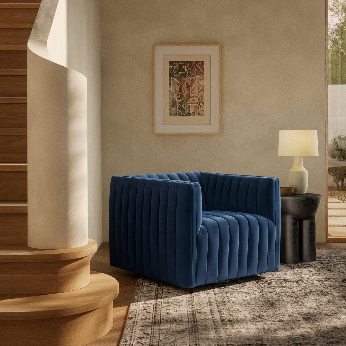 Augustine Swivel Chair - Sapphire Navy.