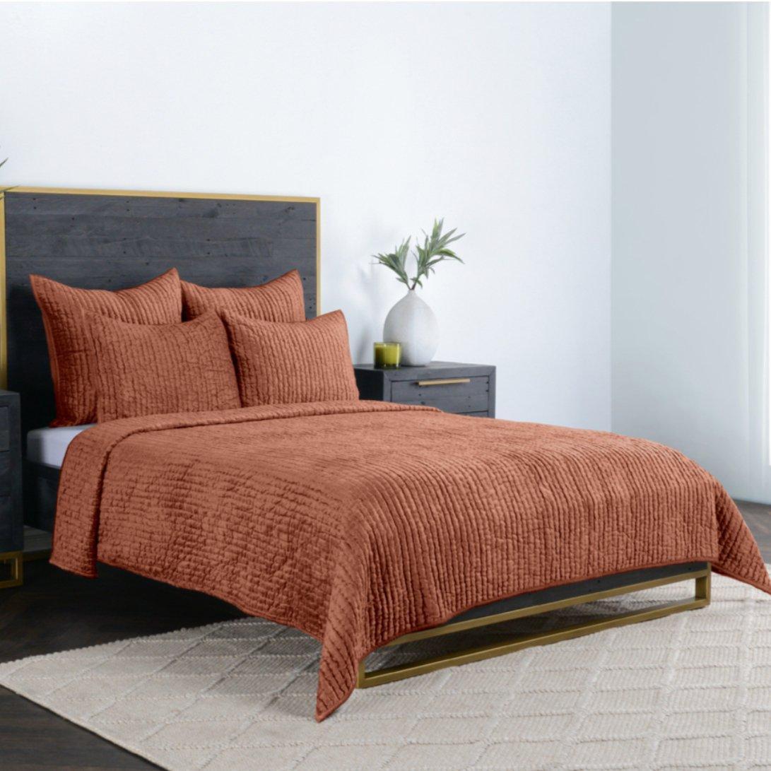 Bari Velvet Terra Cotta 4pc King Quilt Set.
