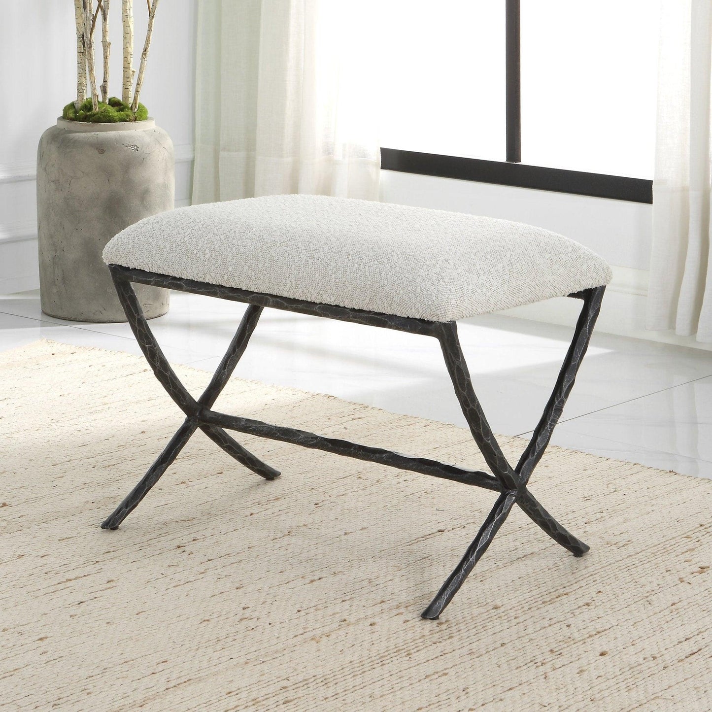 Brisby Gray Fabric Small Bench.