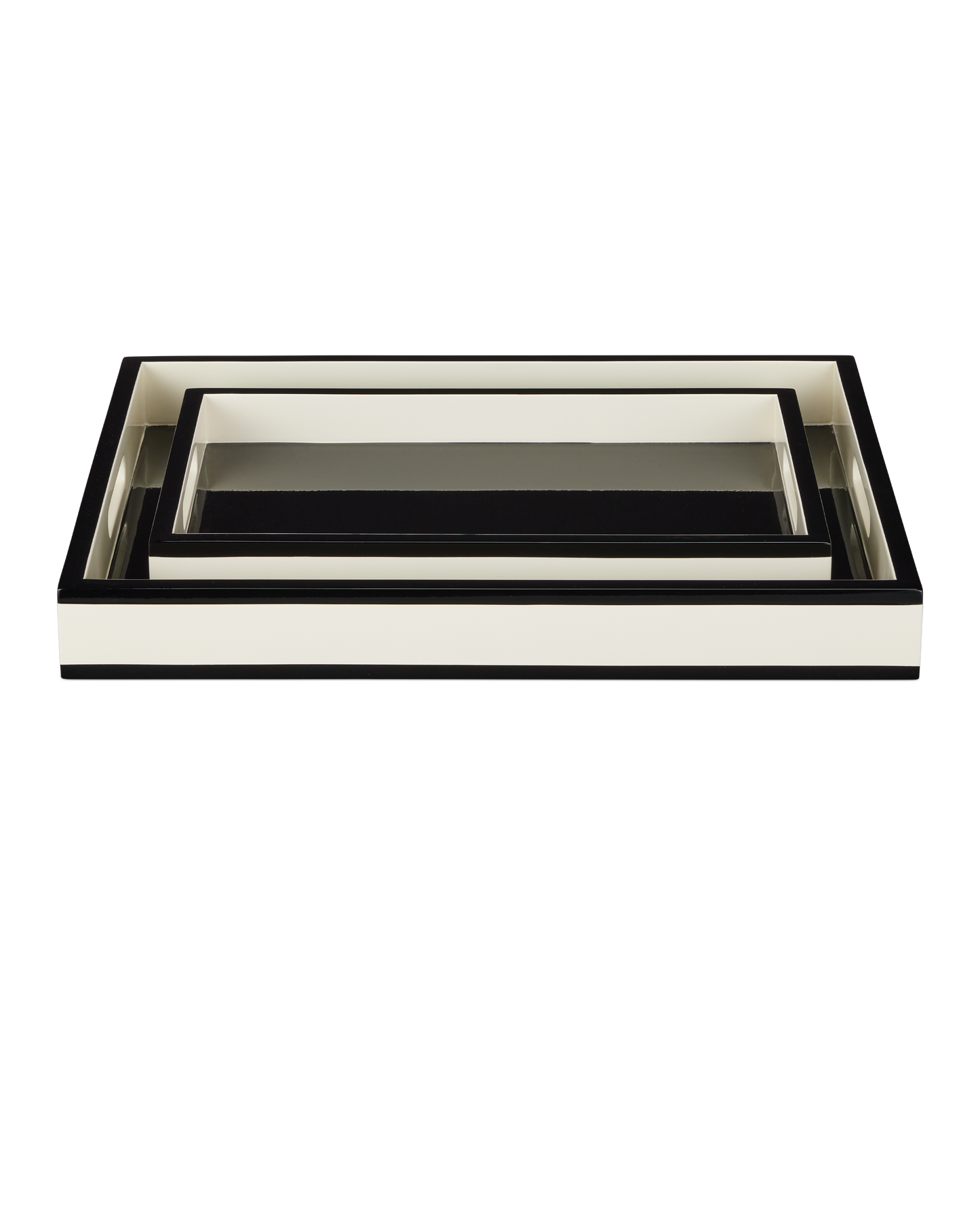 Ivory Lacquer Tray Set of 2.