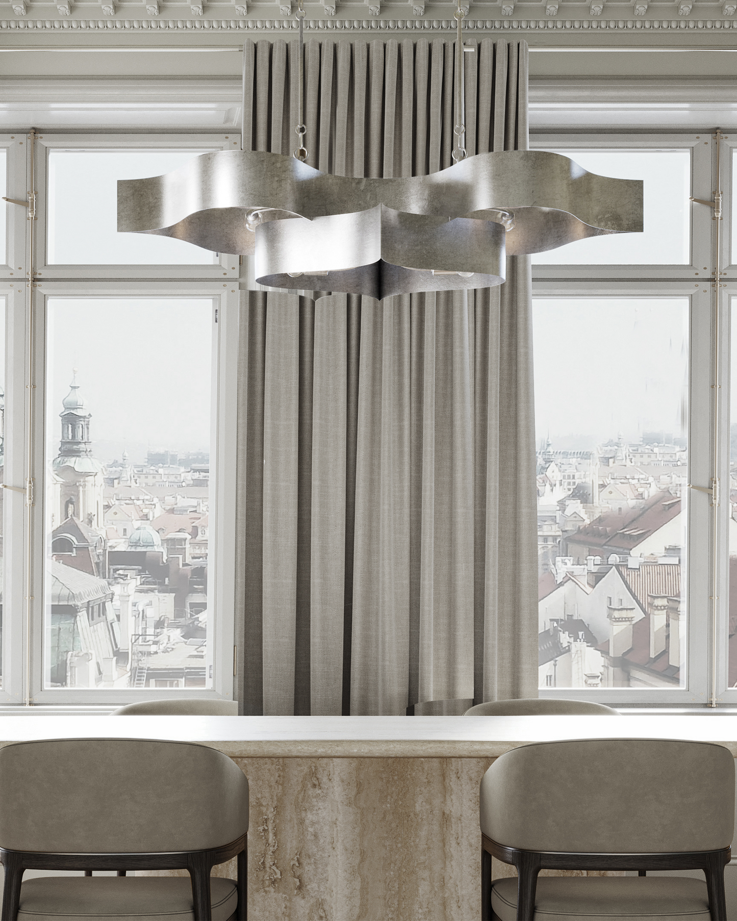 Grand Lotus Oval Silver Chandelier.