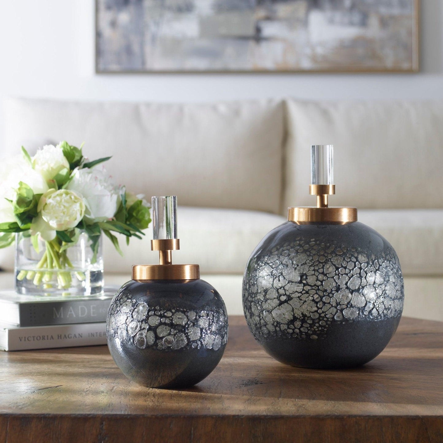 Cessair Art Glass Bottles, S/2.