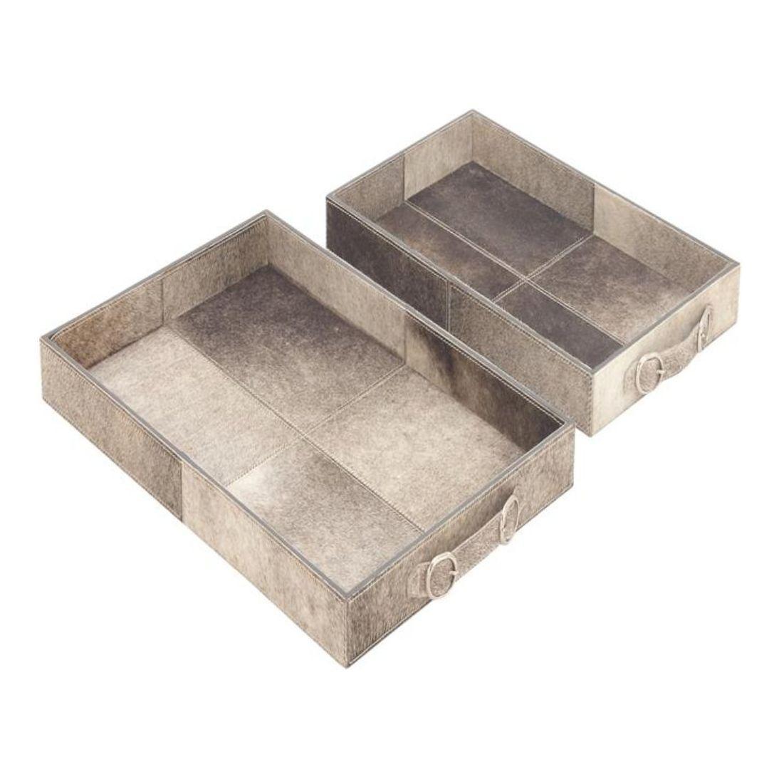 Cowhide Tray with Slot Handles, Set of 2.
