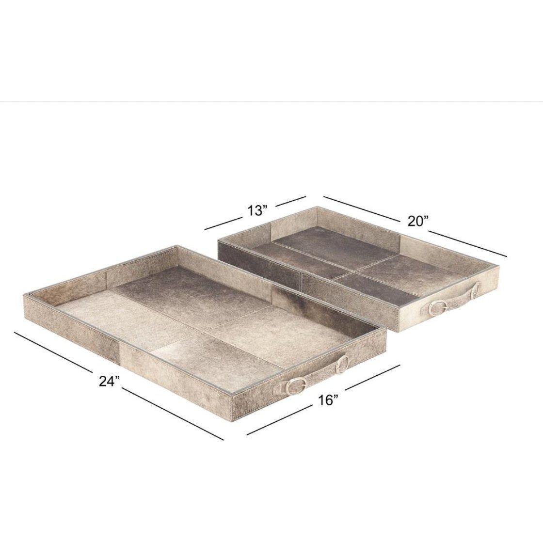 Cowhide Tray with Slot Handles, Set of 2.