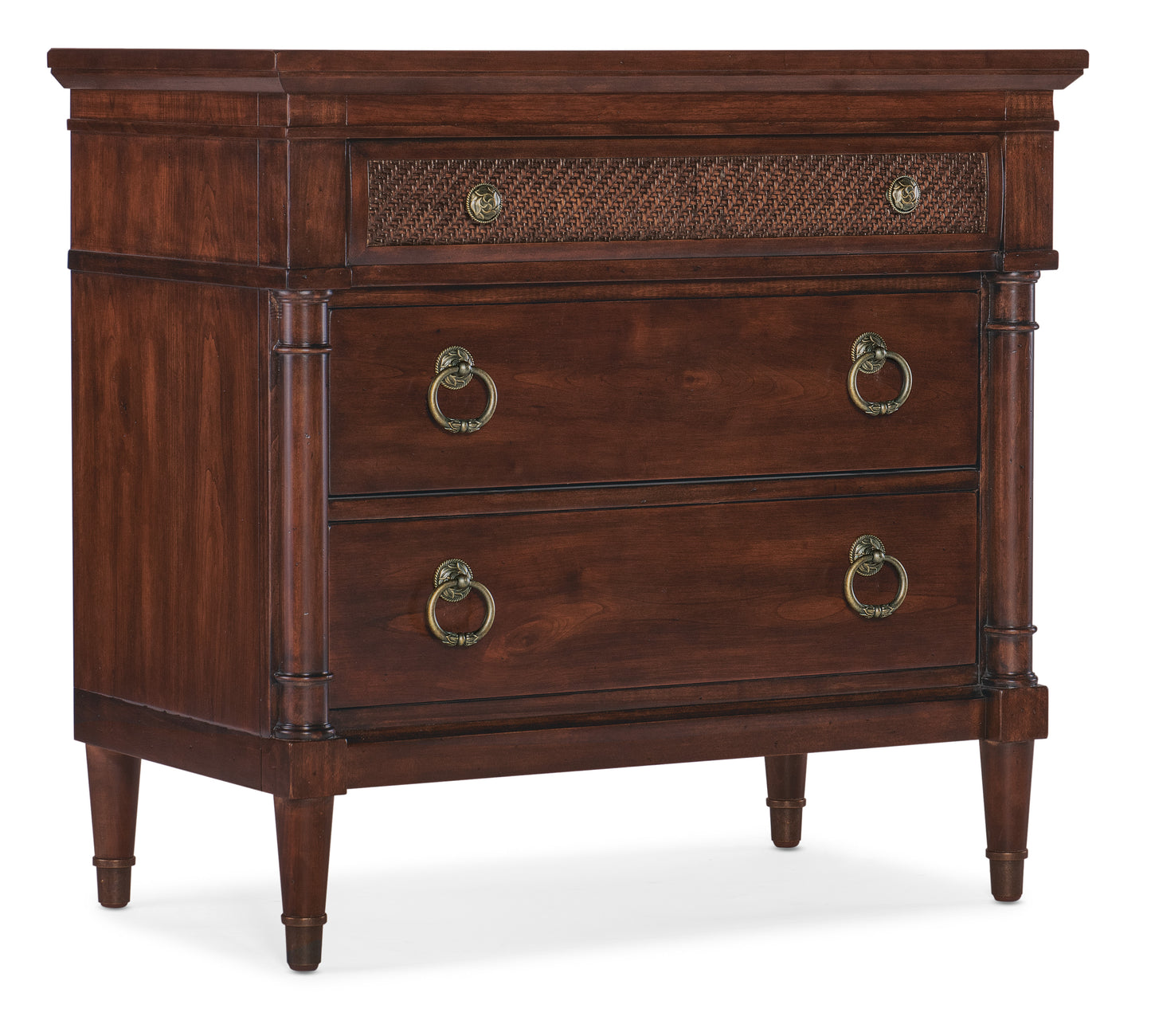 Charleston Bedroom Three-Drawer Nightstand - Maraschino Cherry.