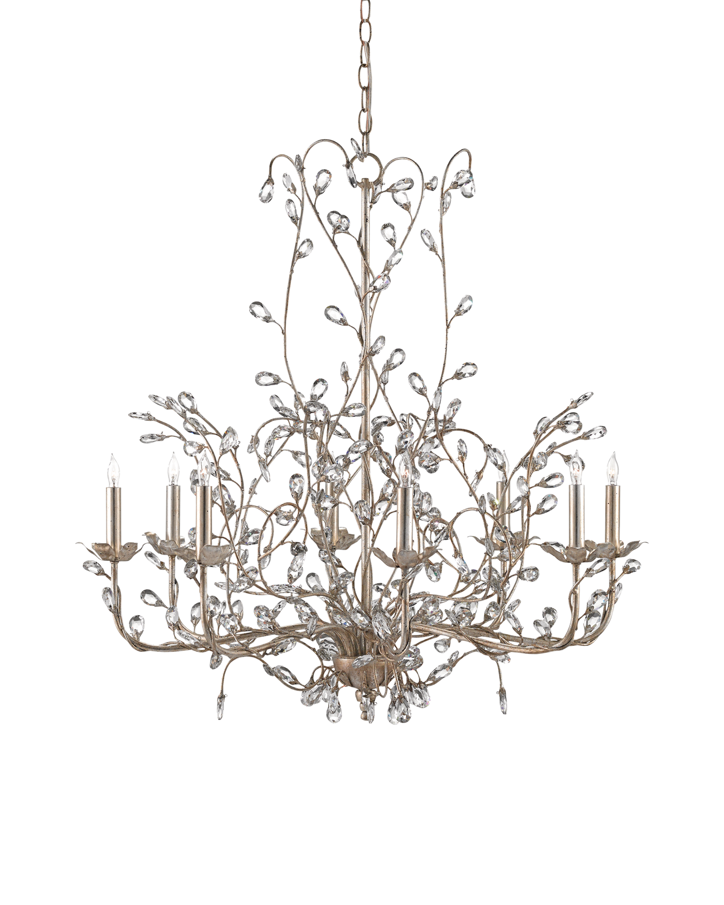 Crystal Bud Large Silver Chandelier.