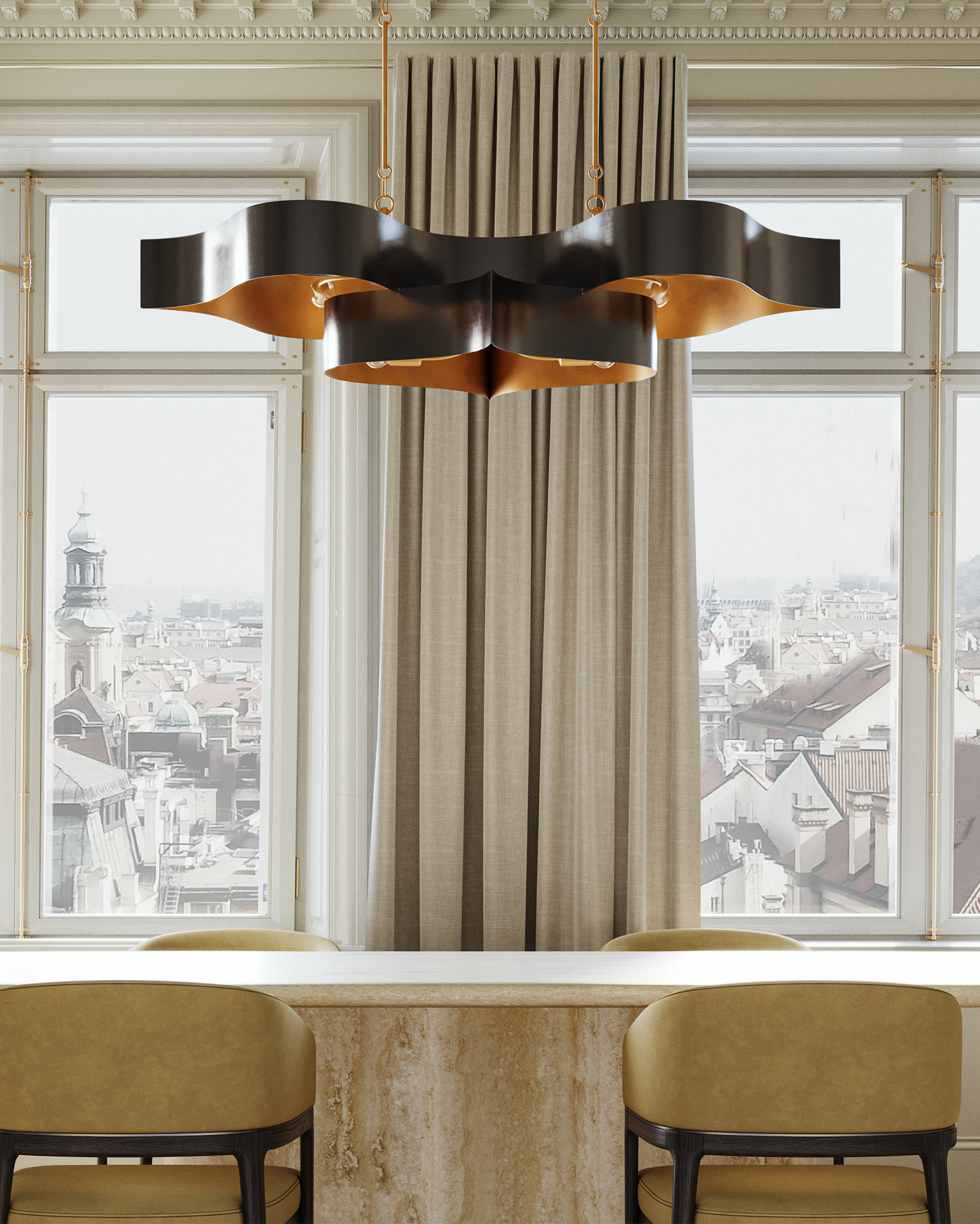 Grand Lotus Oval Black Chandelier.