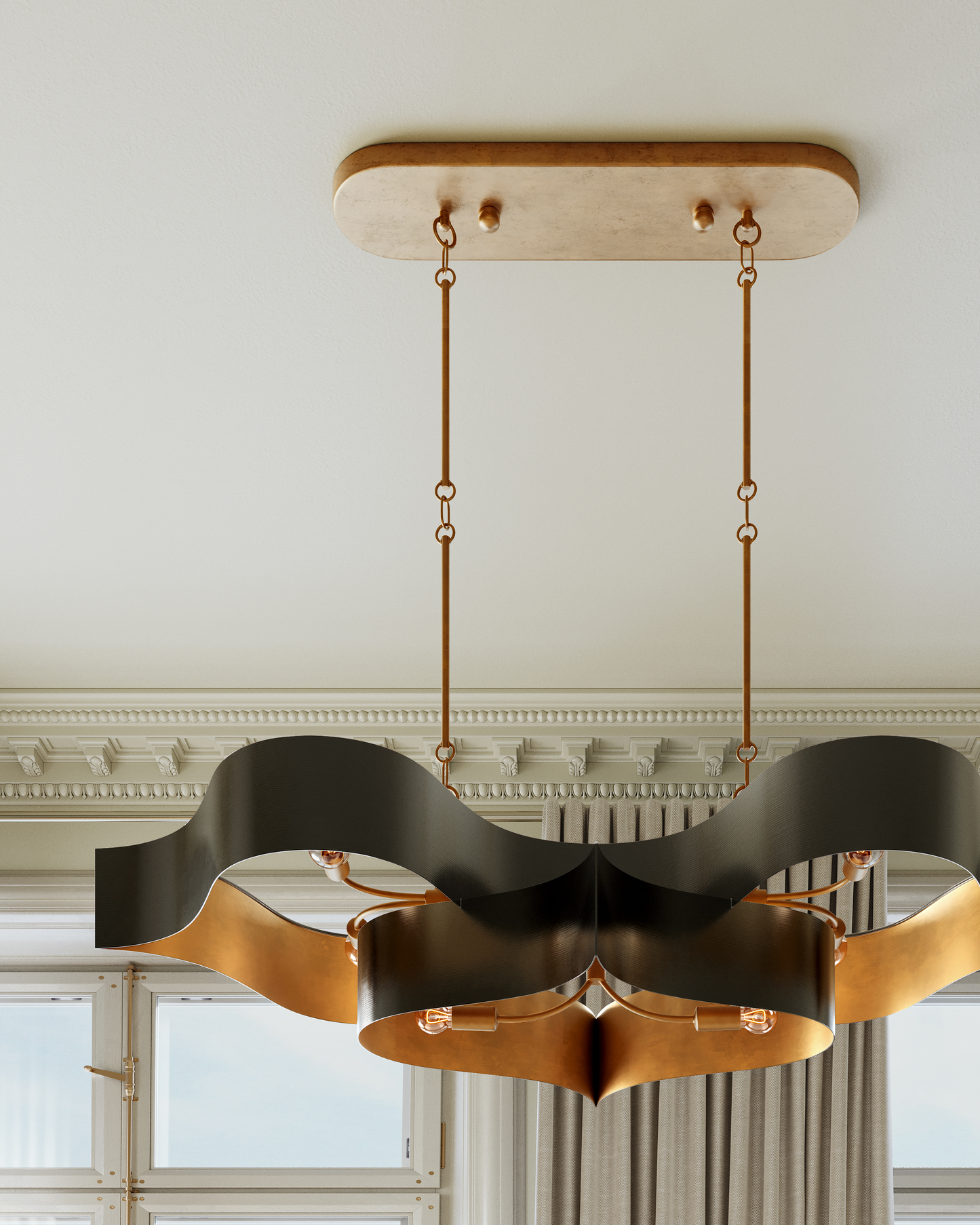 Grand Lotus Oval Black Chandelier.