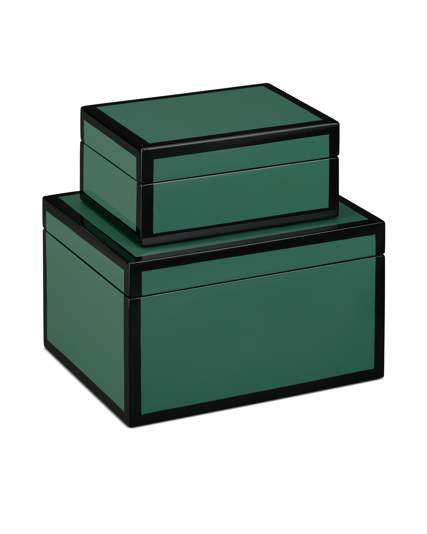 Green Lacquer Box Set of 2.