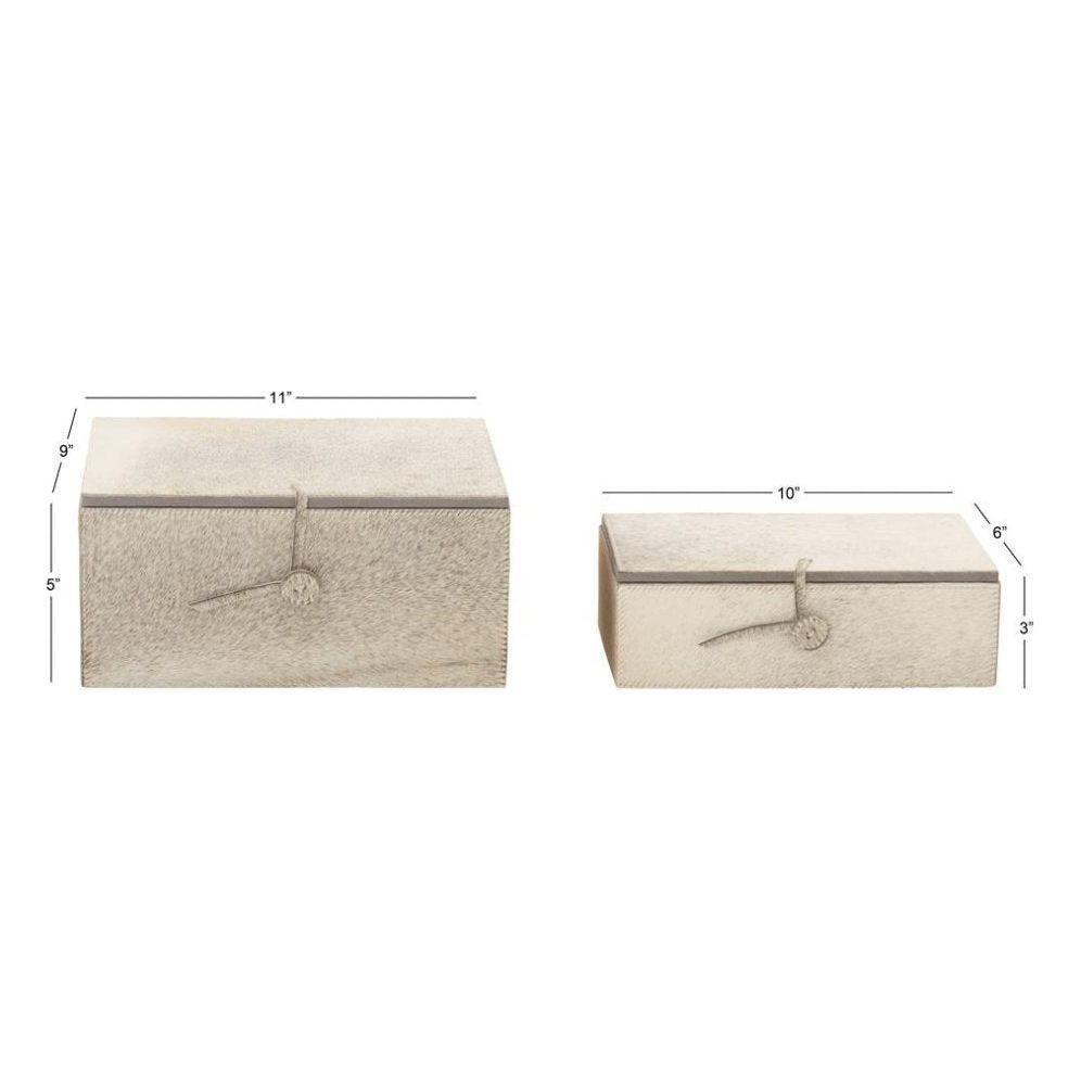 Gray Leather Handmade Box with Hinged Lid, Set of 2.