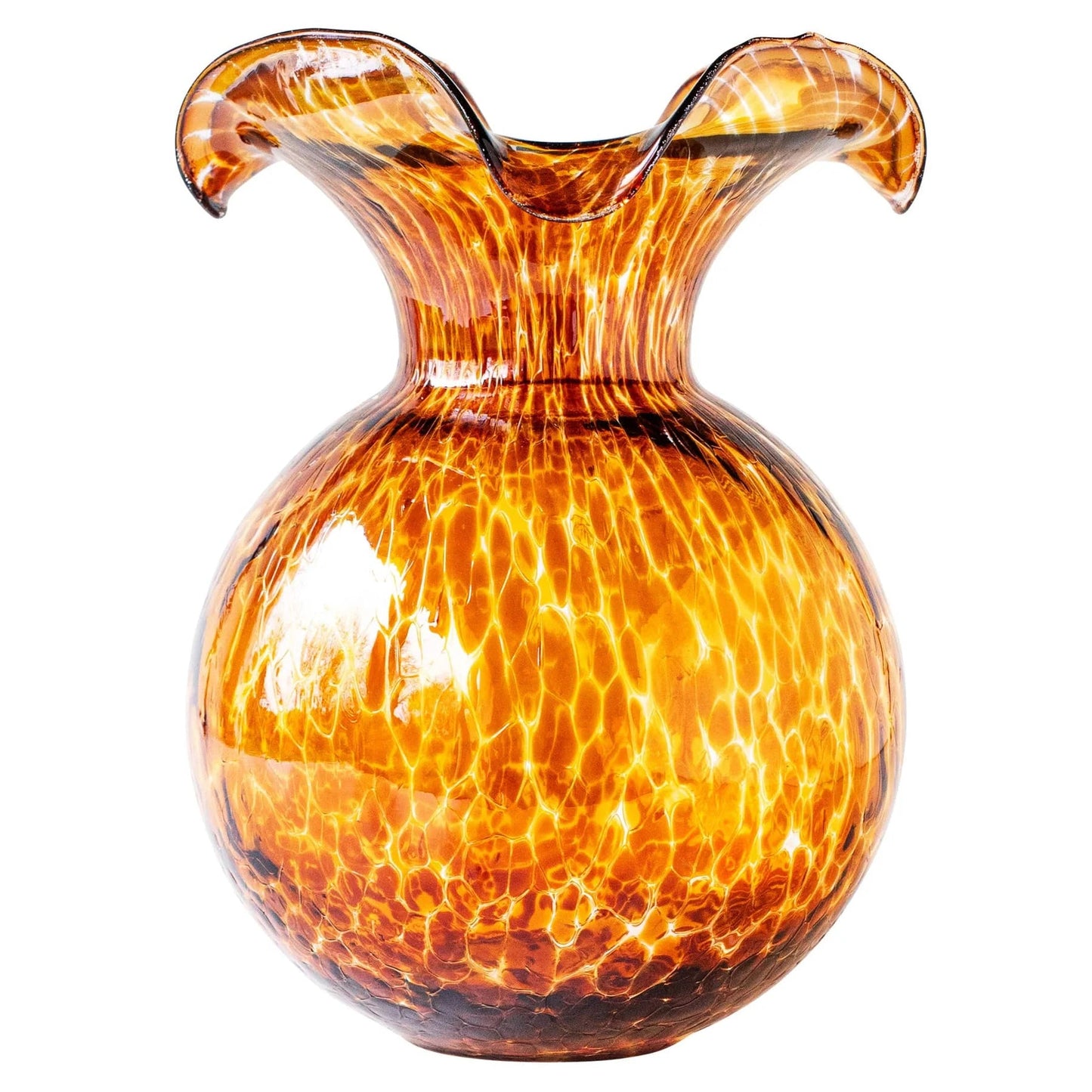 Hibiscus Glass Brown Tortoiseshell Large Fluted Vase.