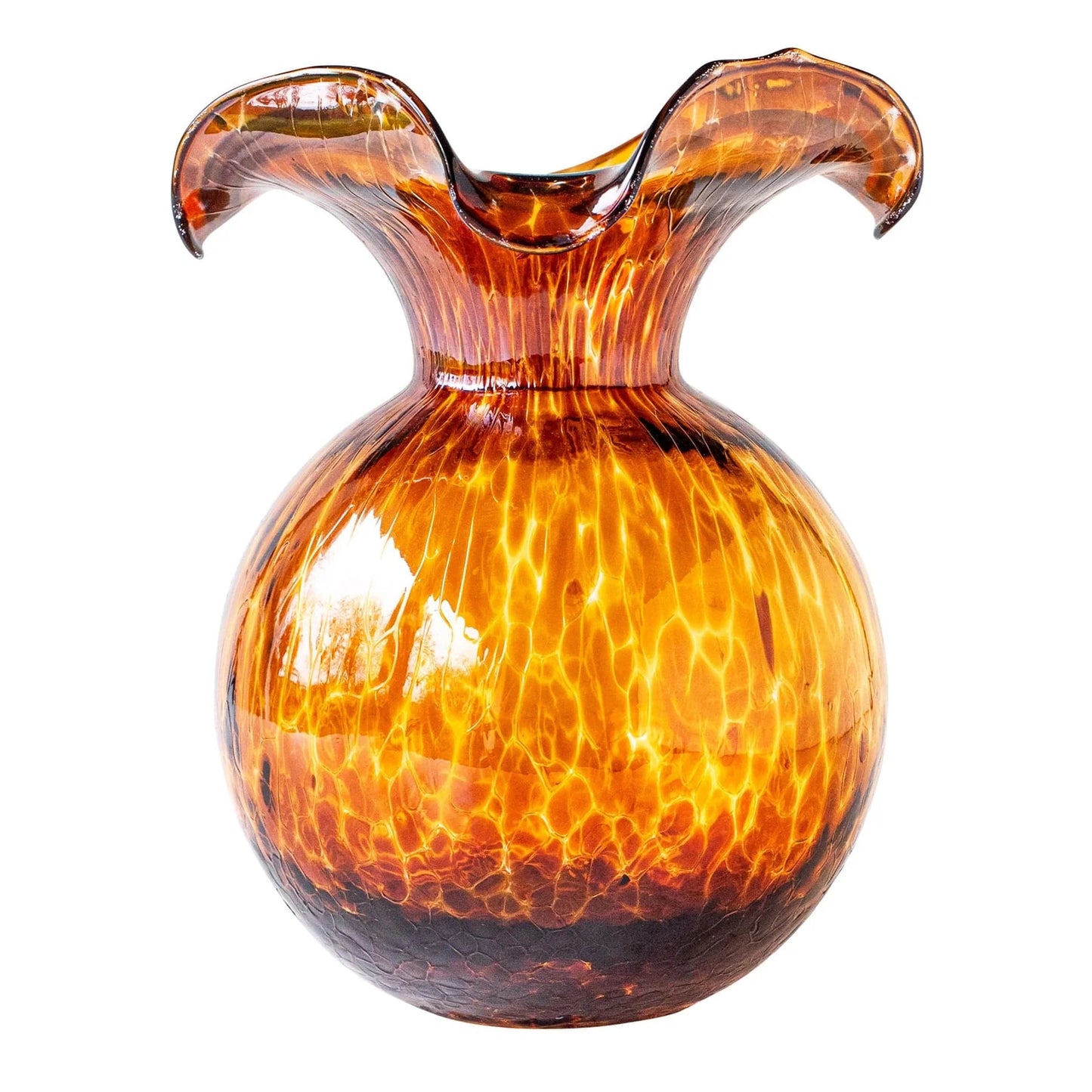Hibiscus Glass Brown Tortoiseshell Medium Fluted Vase.