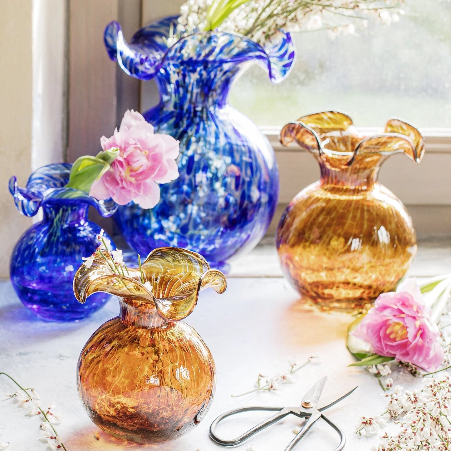 Hibiscus Glass Brown Tortoiseshell Medium Fluted Vase.