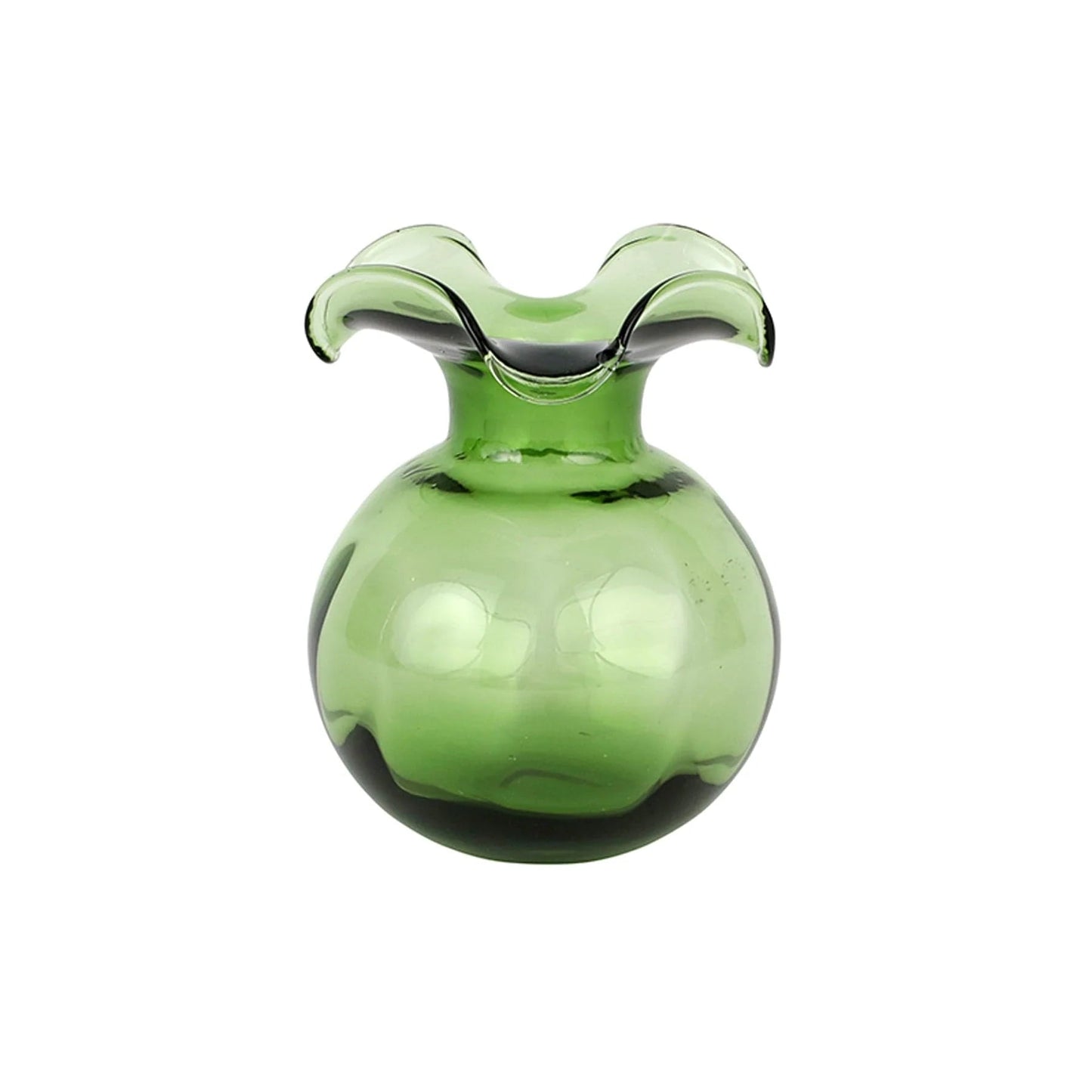 Hibiscus Glass Dark Green Bud Fluted Vase.