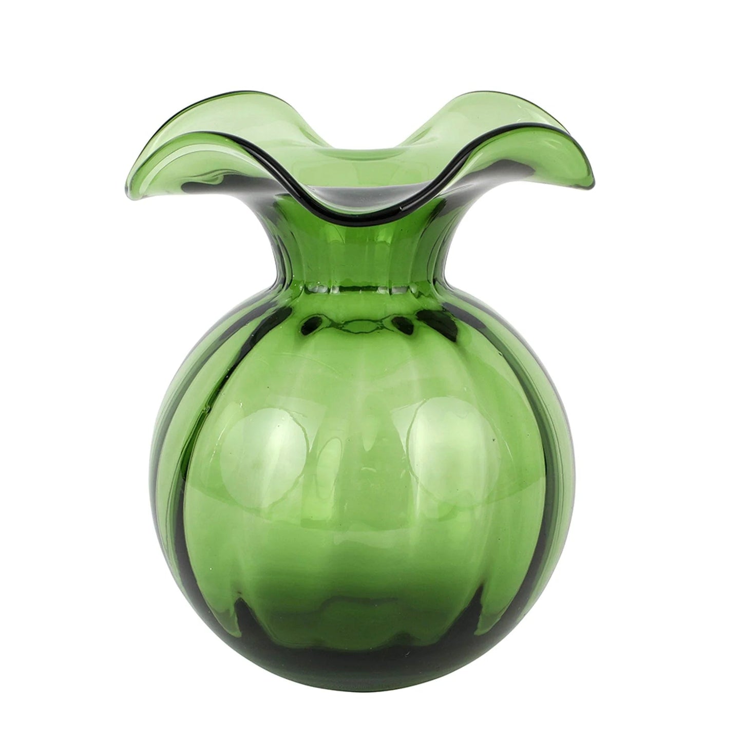 Hibiscus Glass Dark Green Medium Fluted Vase.