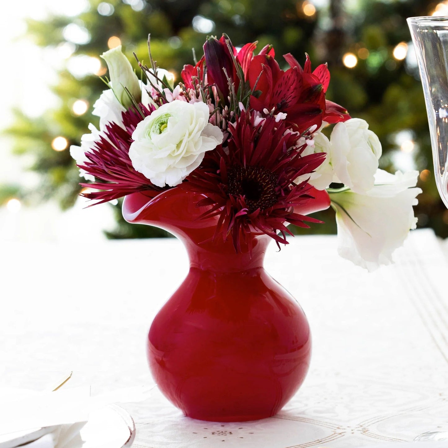 Hibiscus Glass Red Bud Fluted Vase.