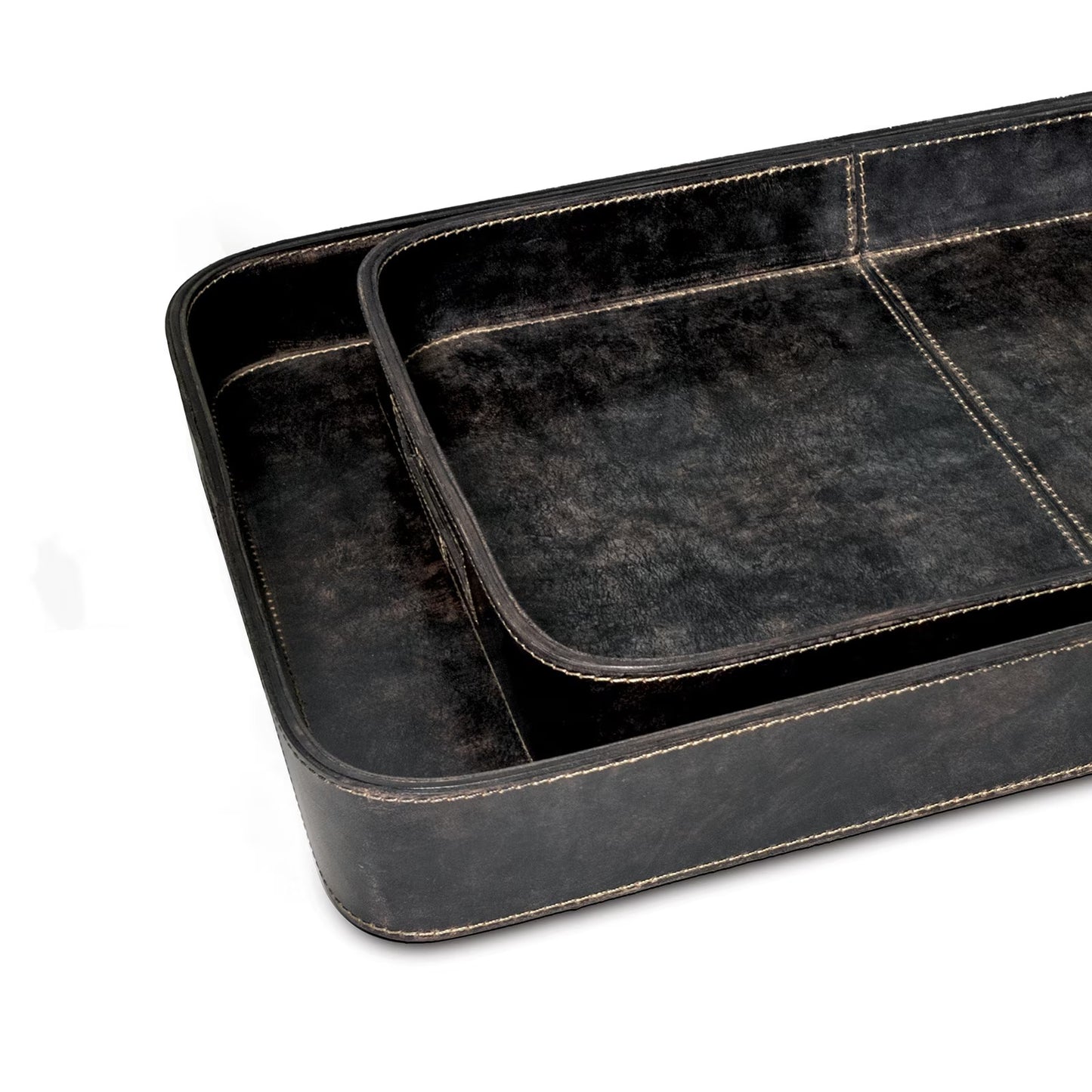 Derby Rectangle Leather Tray Set (Black).
