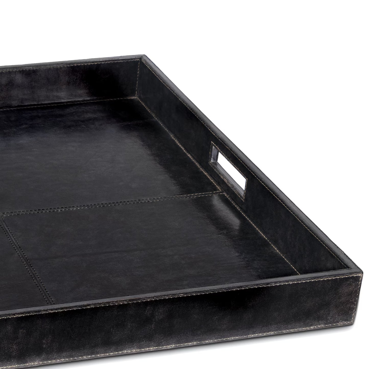 Derby Square Leather Tray (Black).