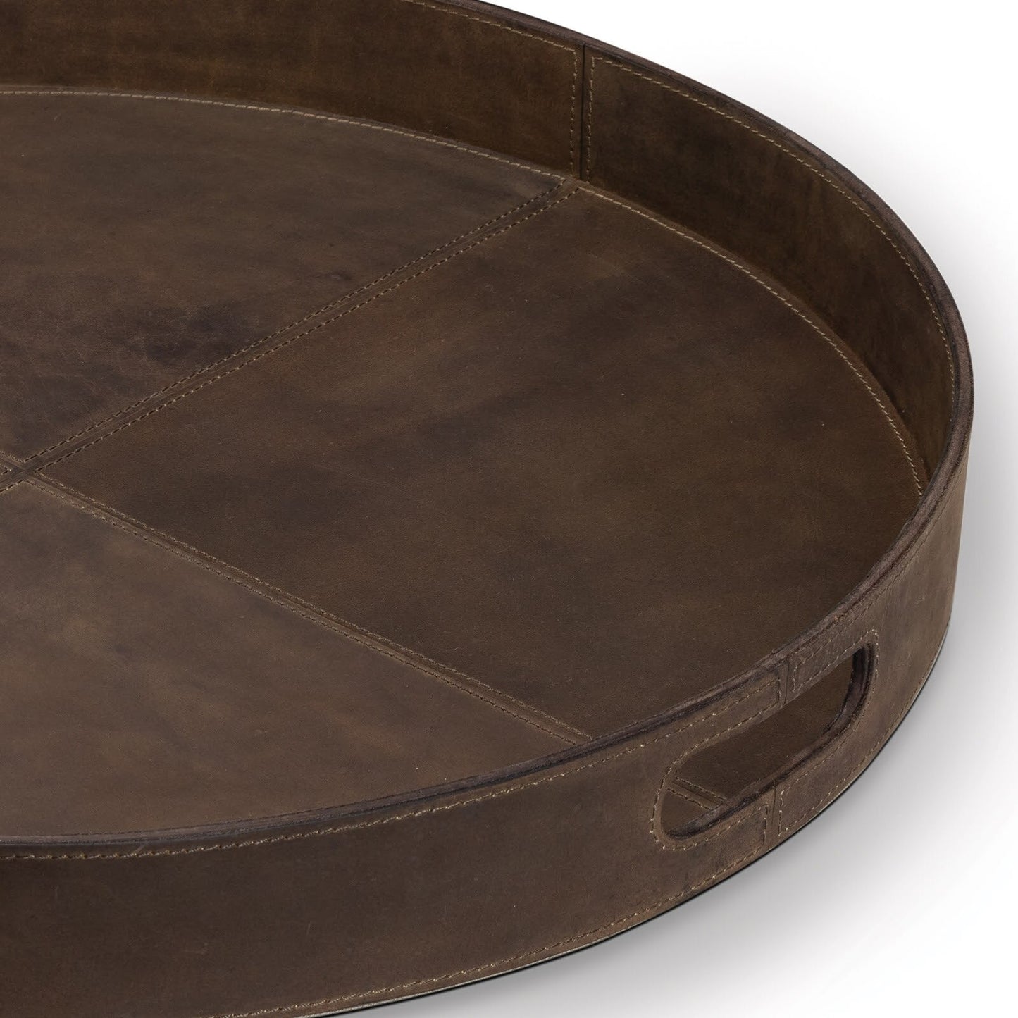 Derby Round Leather Tray (Brown).