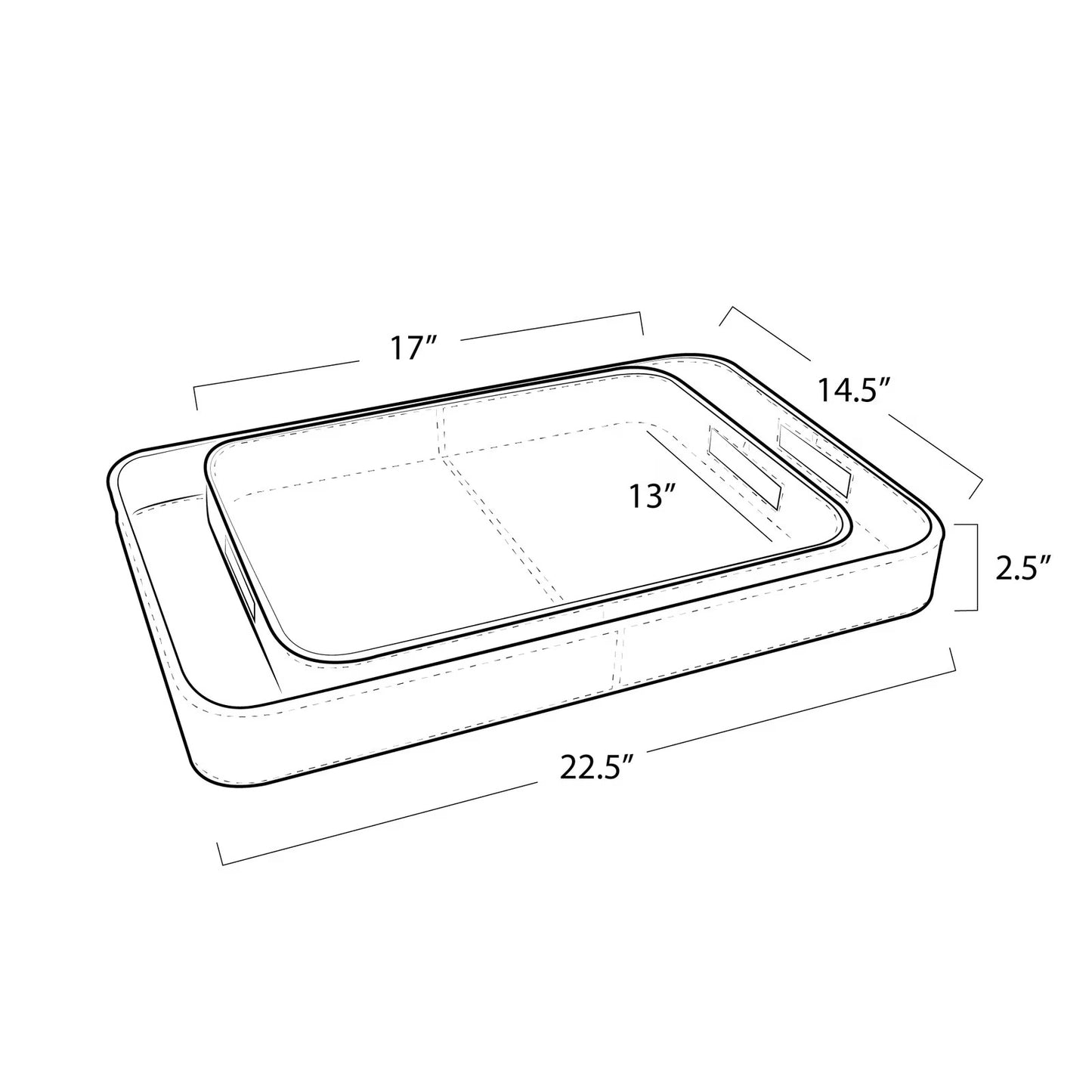 Derby Rectangle Leather Tray Set (Black).