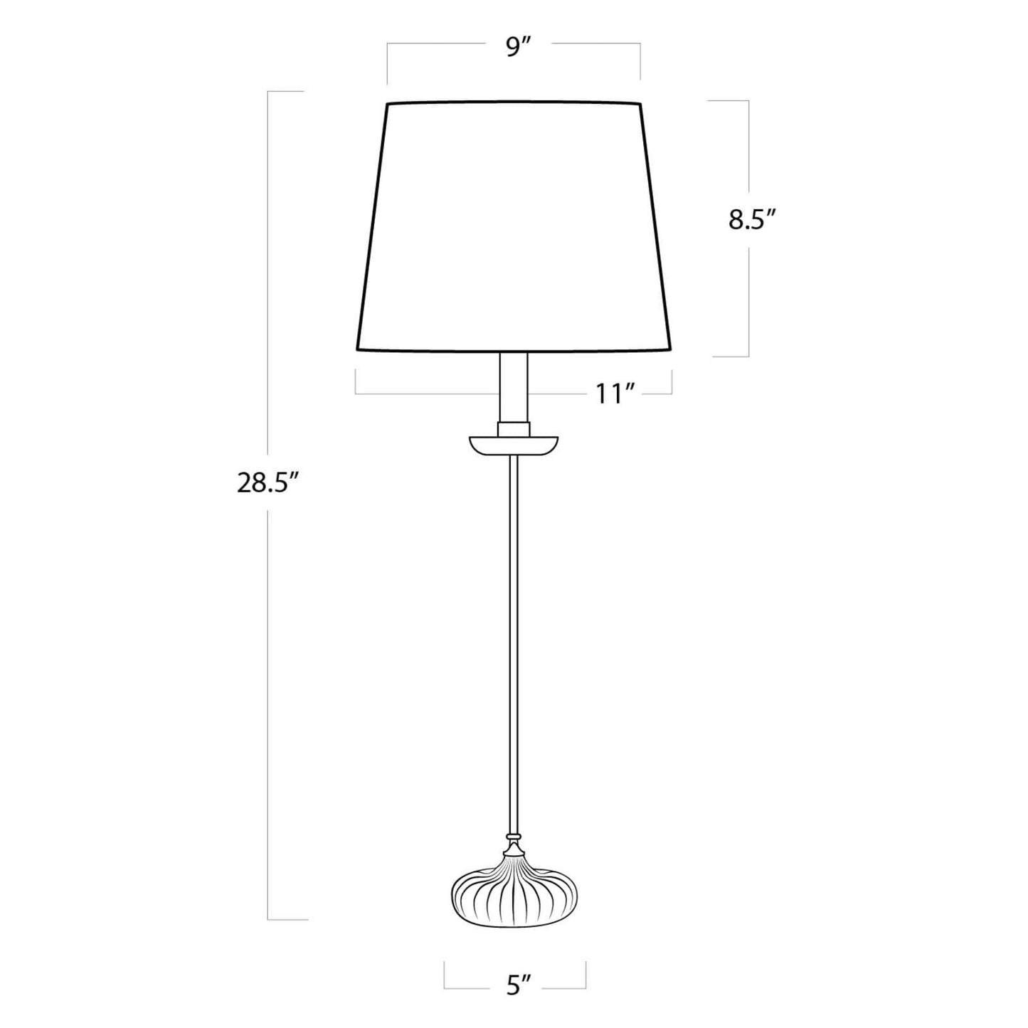 Clove Stem Buffet Table Lamp With Black Shade.