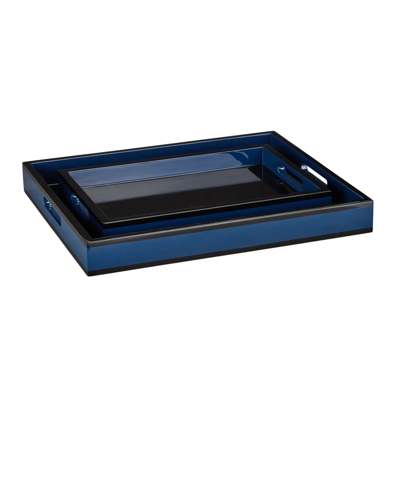 Navy Lacquer Tray Set of 2.
