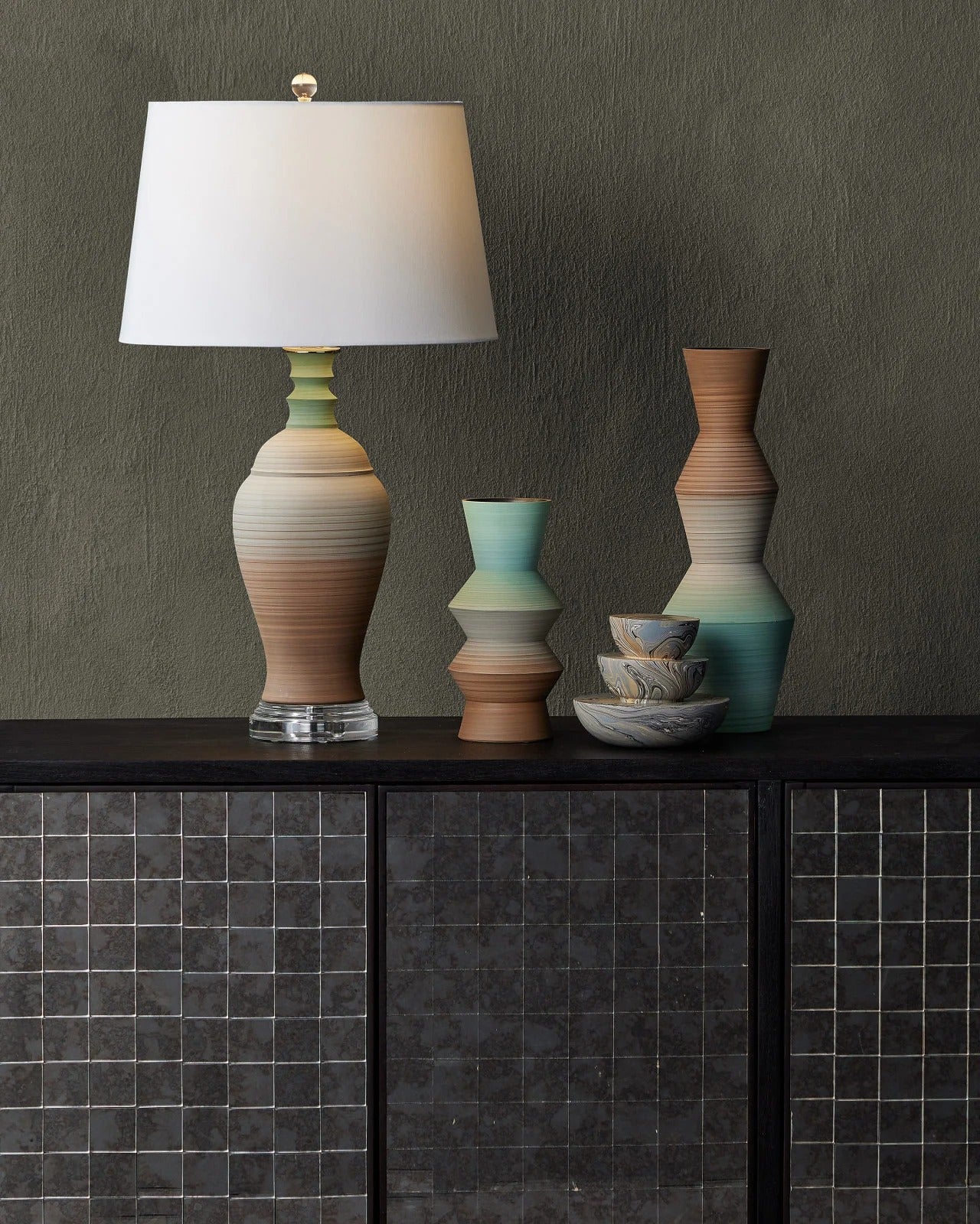 Happy 80's Brown & Pale Blue Vase Set of 2.