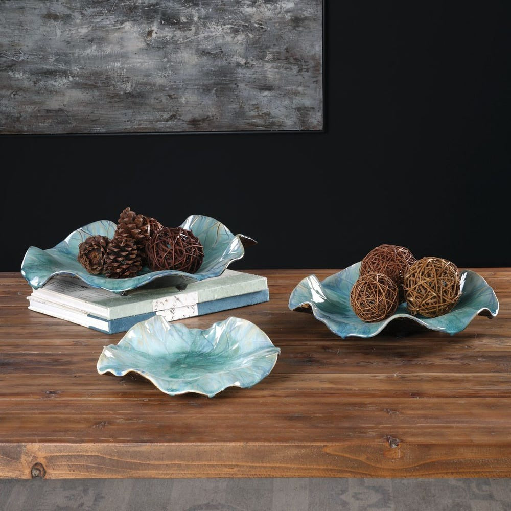 Abella Ceramic Outdoor Wall Decor Set of 3 - Aqua.