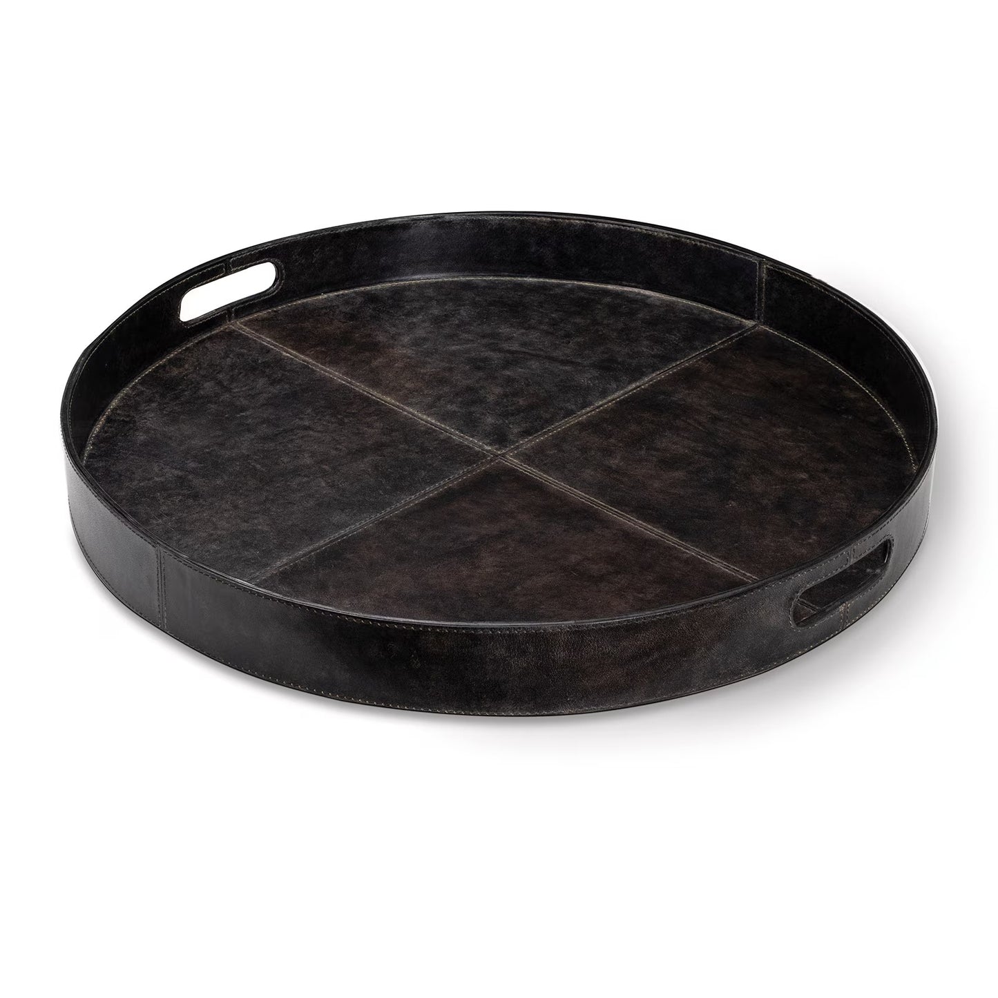 Derby Round Leather Tray (Black).